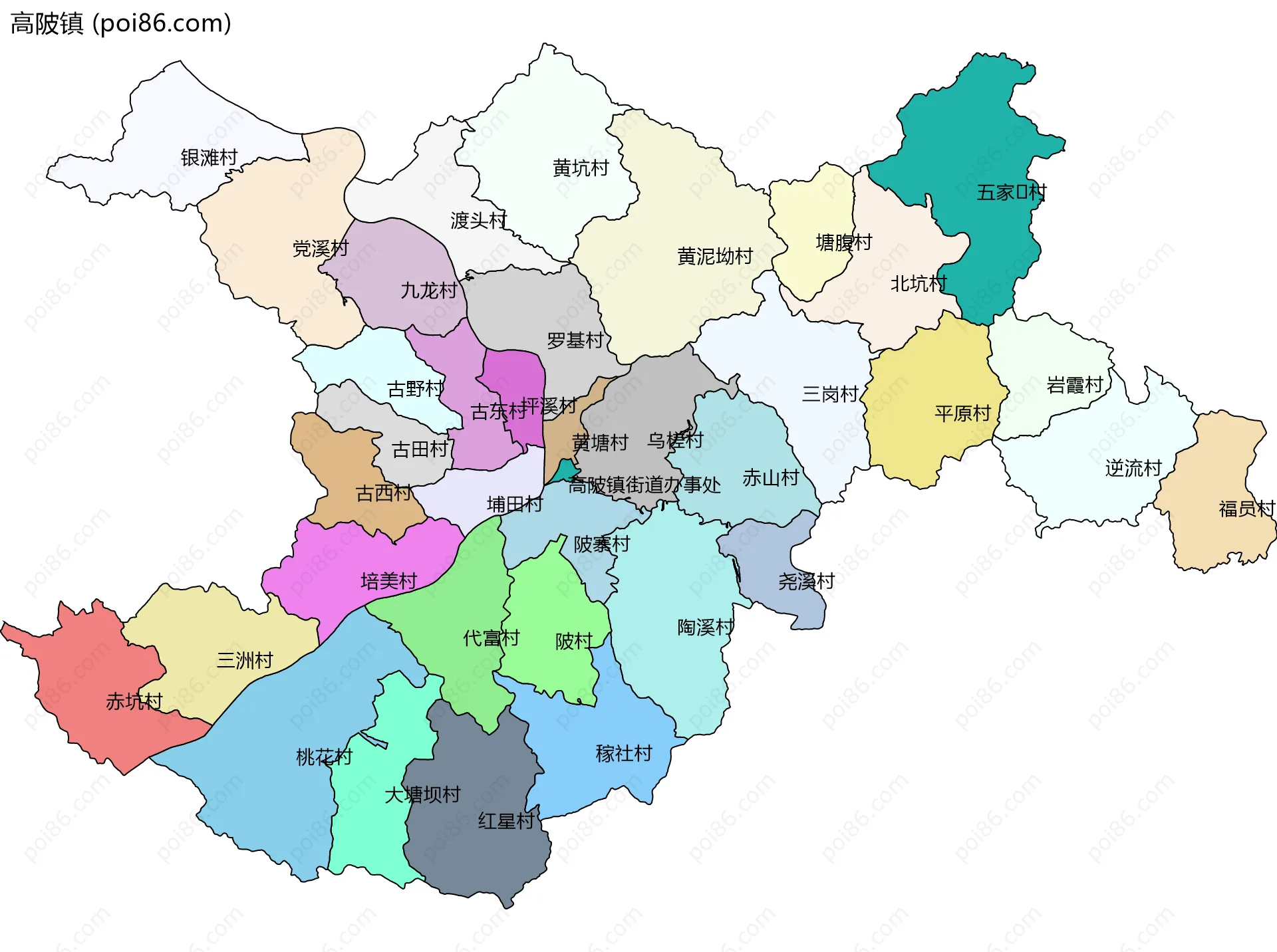 高陂镇边界地图(五级行政区划)