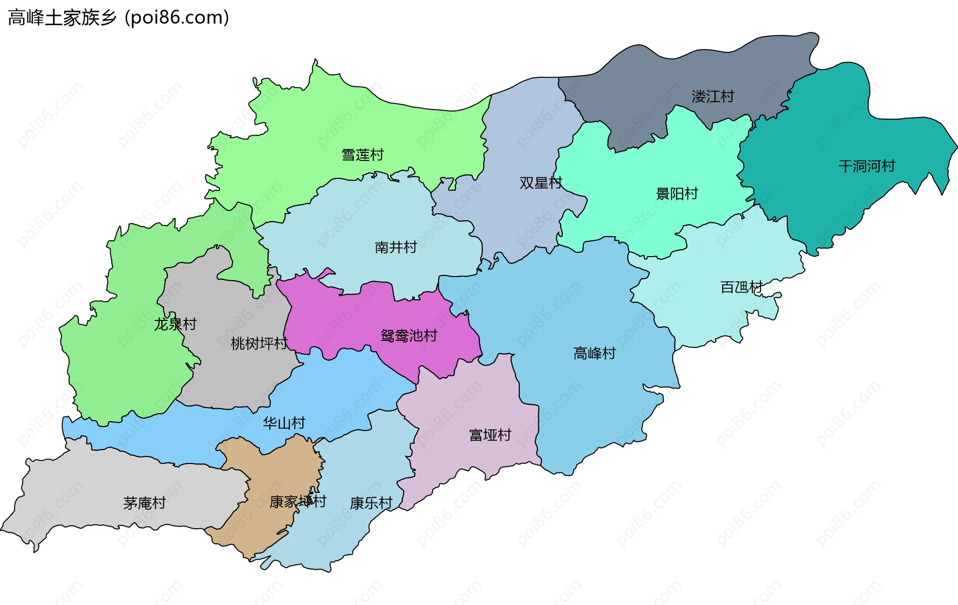 高峰土家族乡边界地图(五级行政区划)