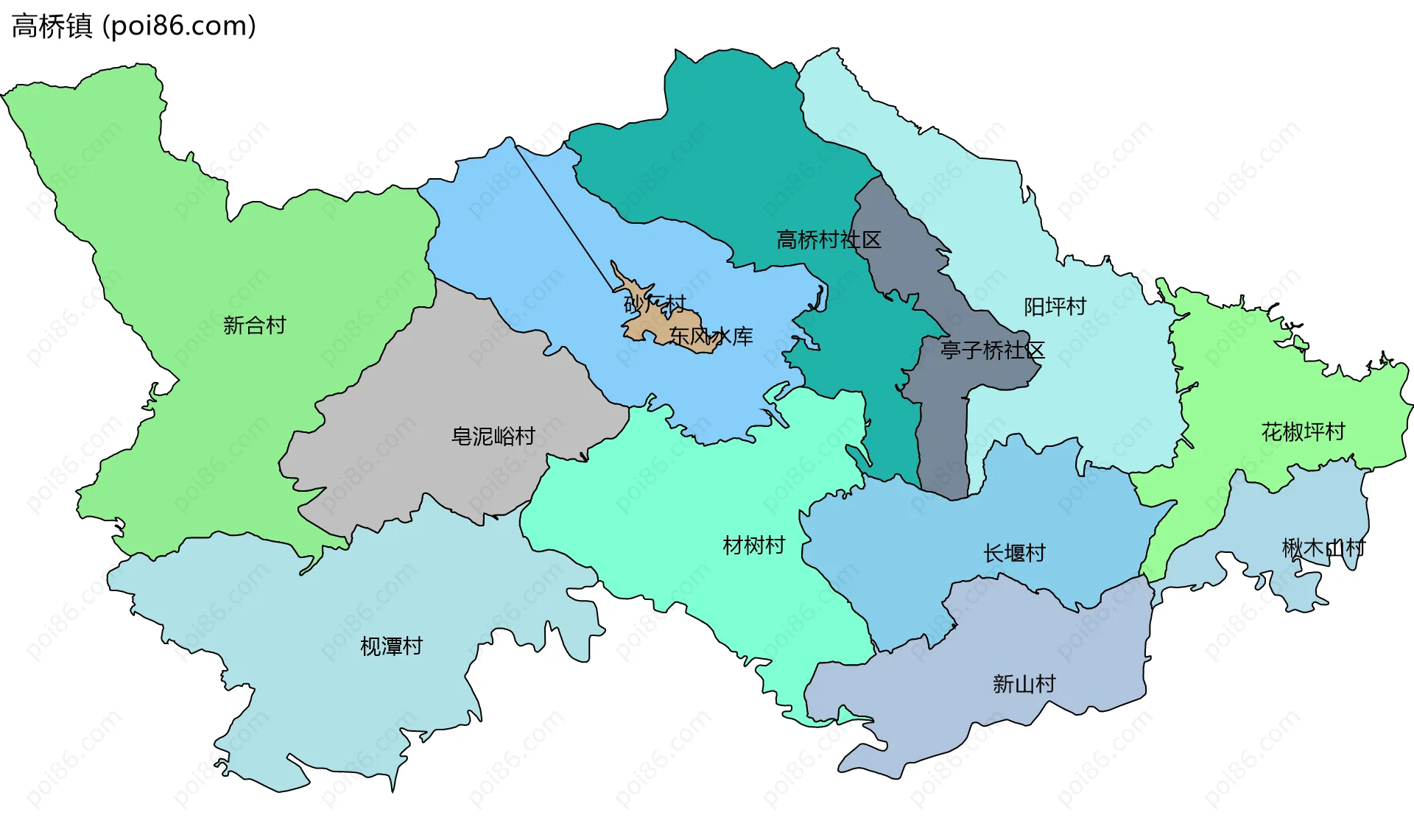 高桥镇边界地图(五级行政区划)