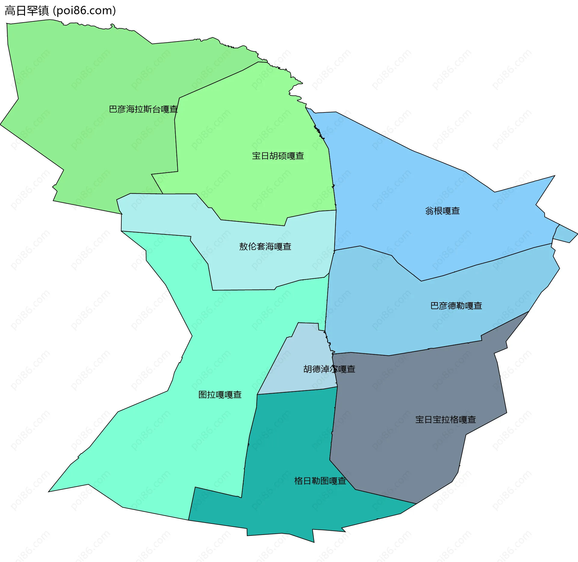 高日罕镇边界地图(五级行政区划)
