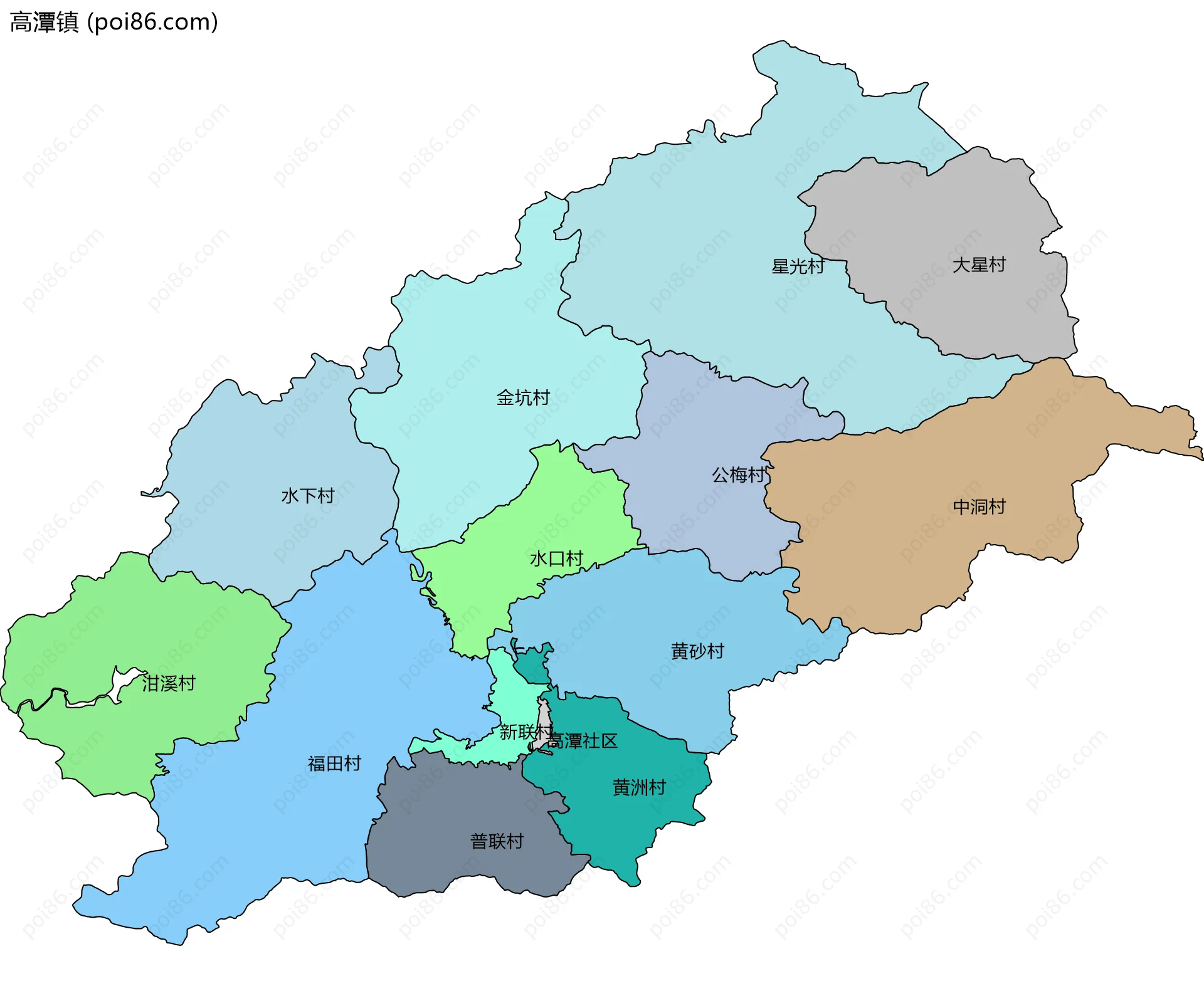 高潭镇边界地图(五级行政区划)