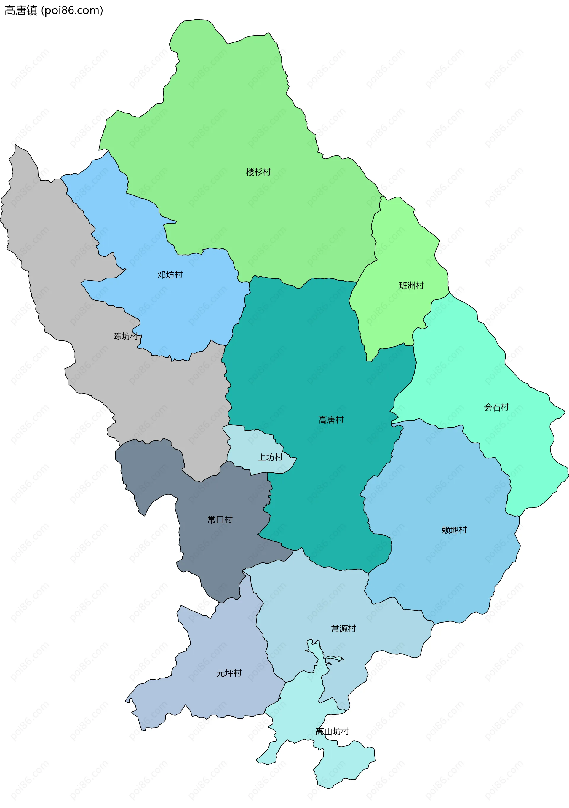 高唐镇边界地图(五级行政区划)