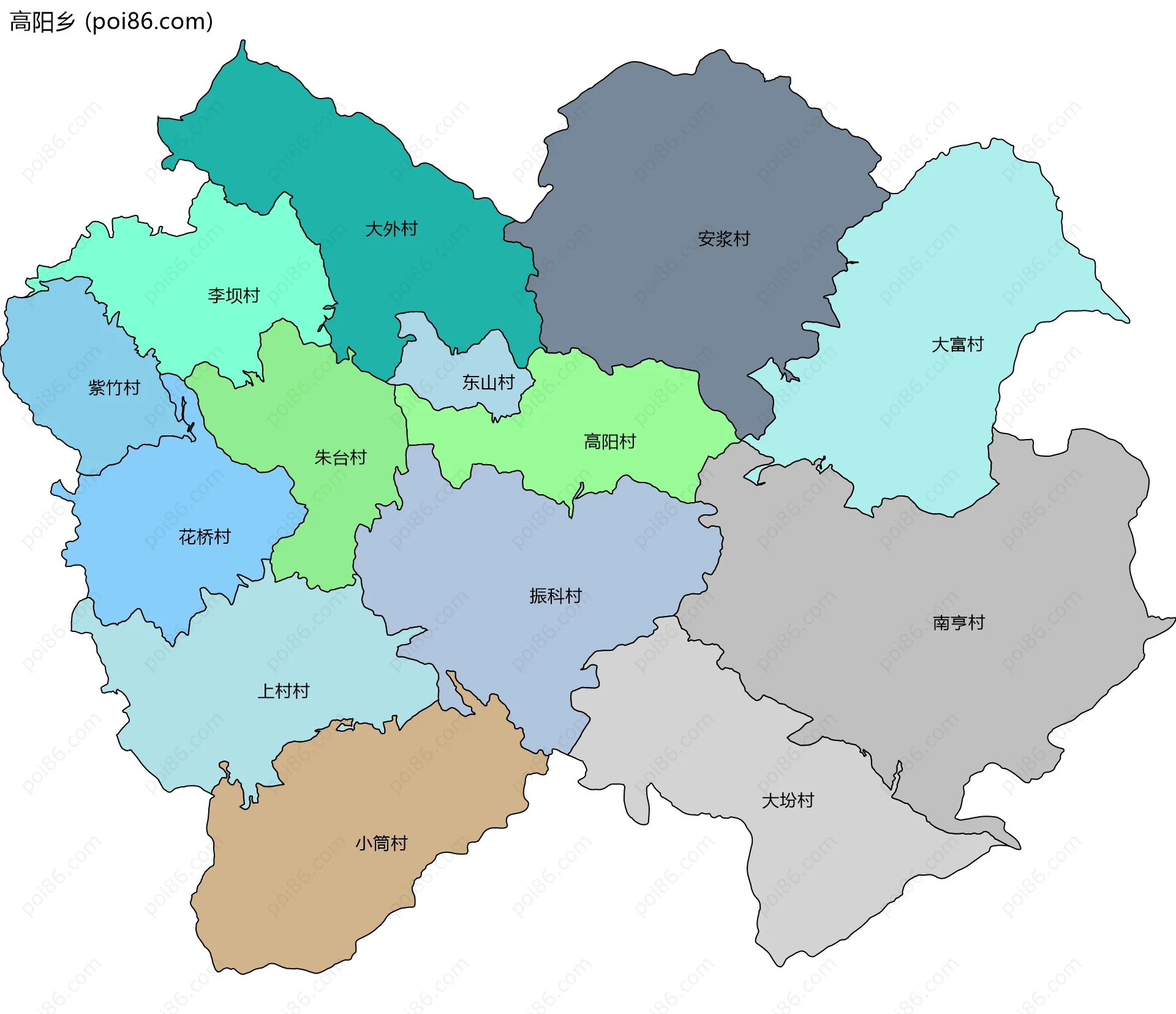 高阳乡边界地图(五级行政区划)