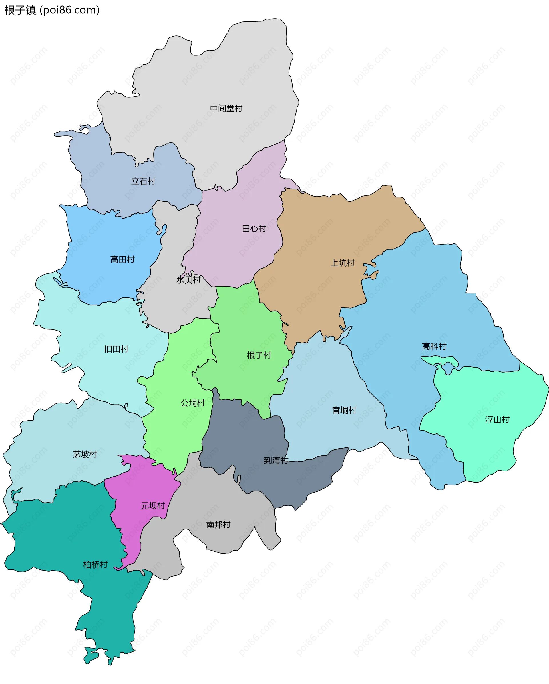 根子镇边界地图(五级行政区划)