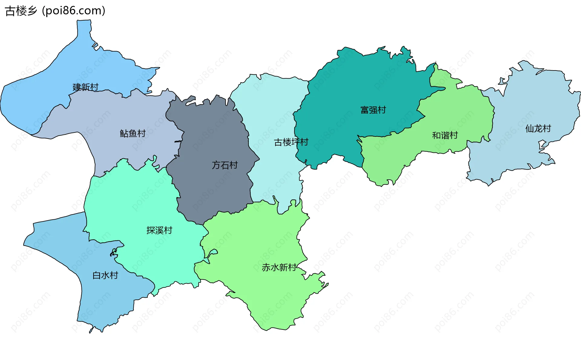 古楼乡边界地图(五级行政区划)