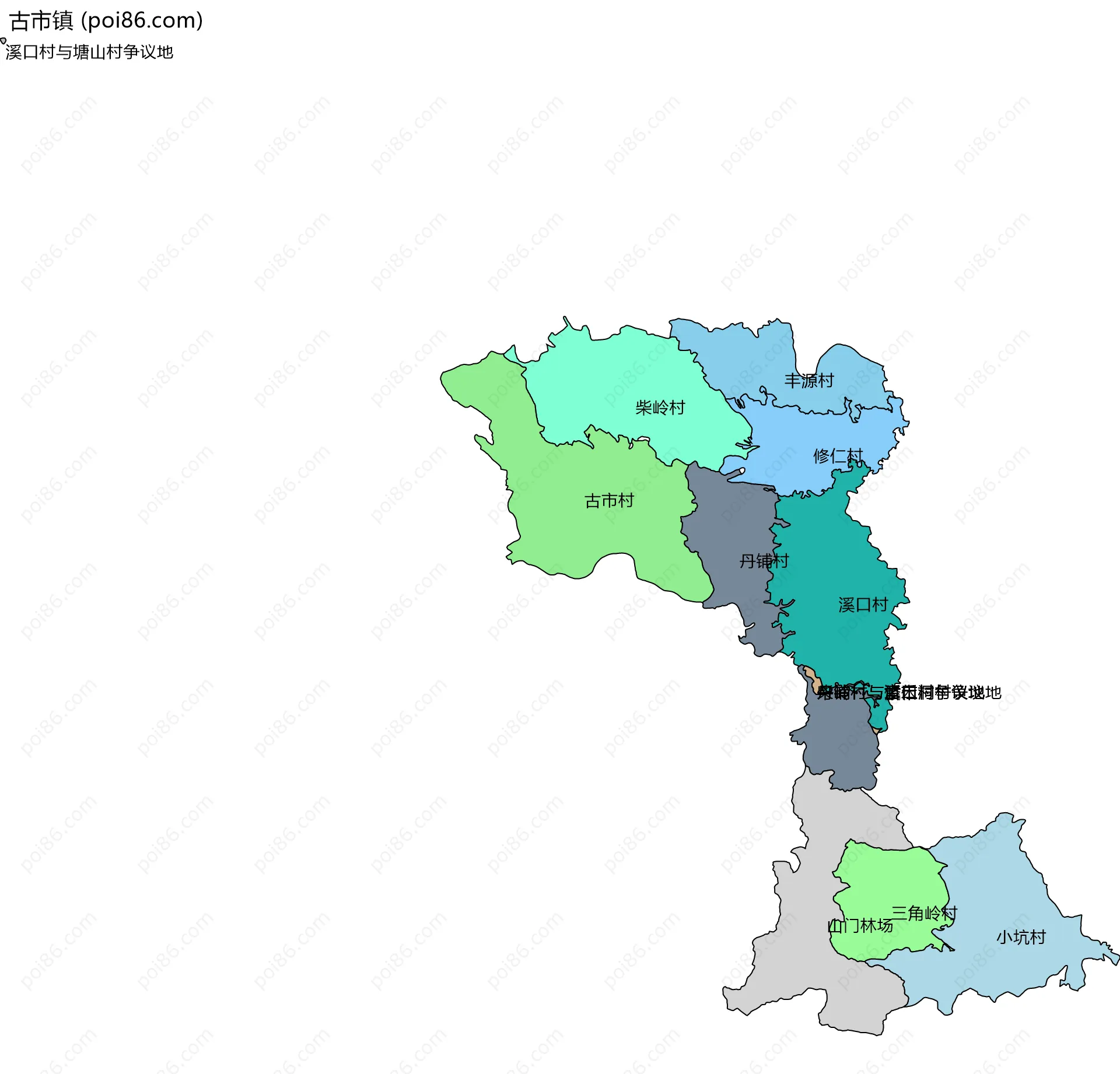 古市镇边界地图(五级行政区划)