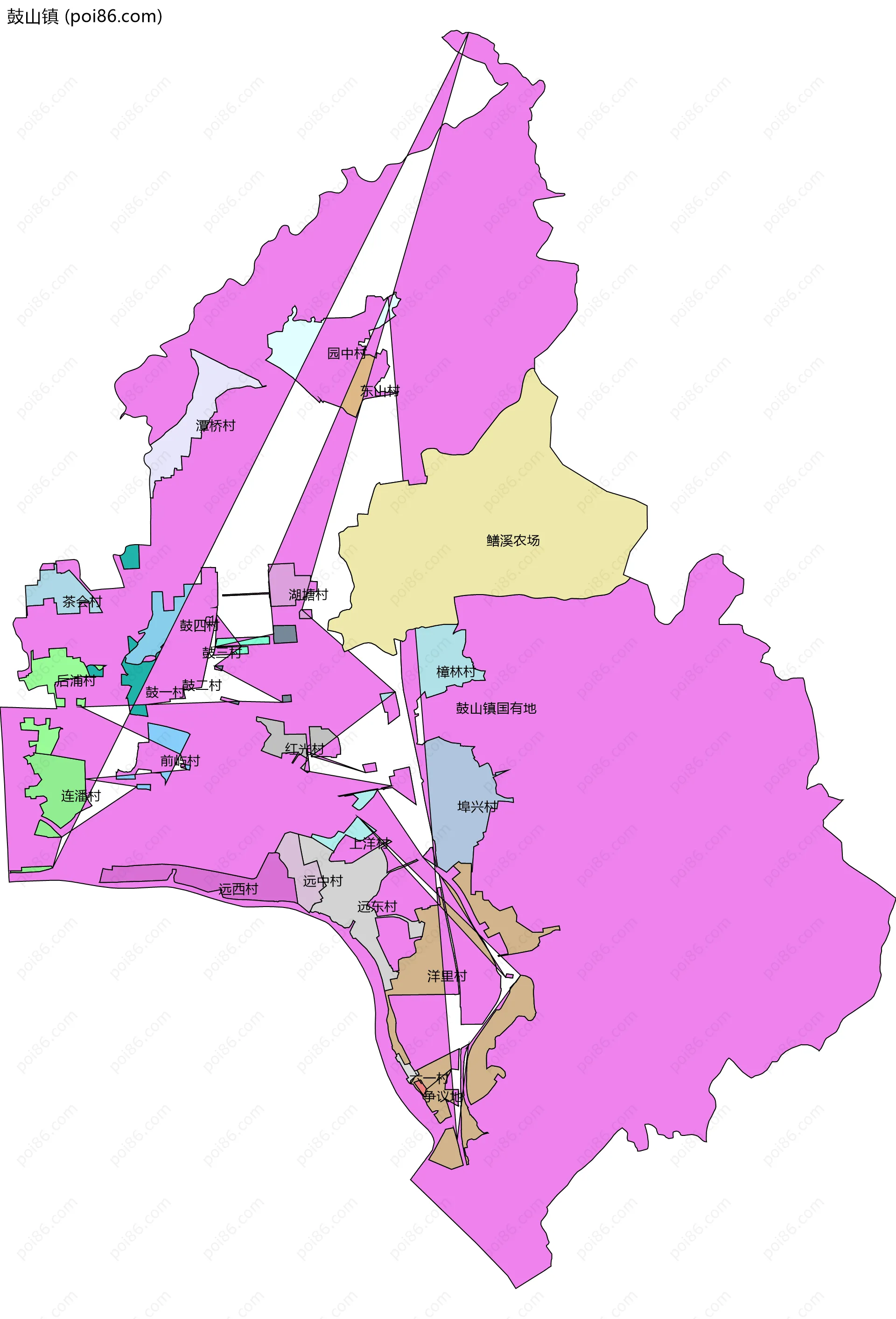鼓山镇边界地图(五级行政区划)