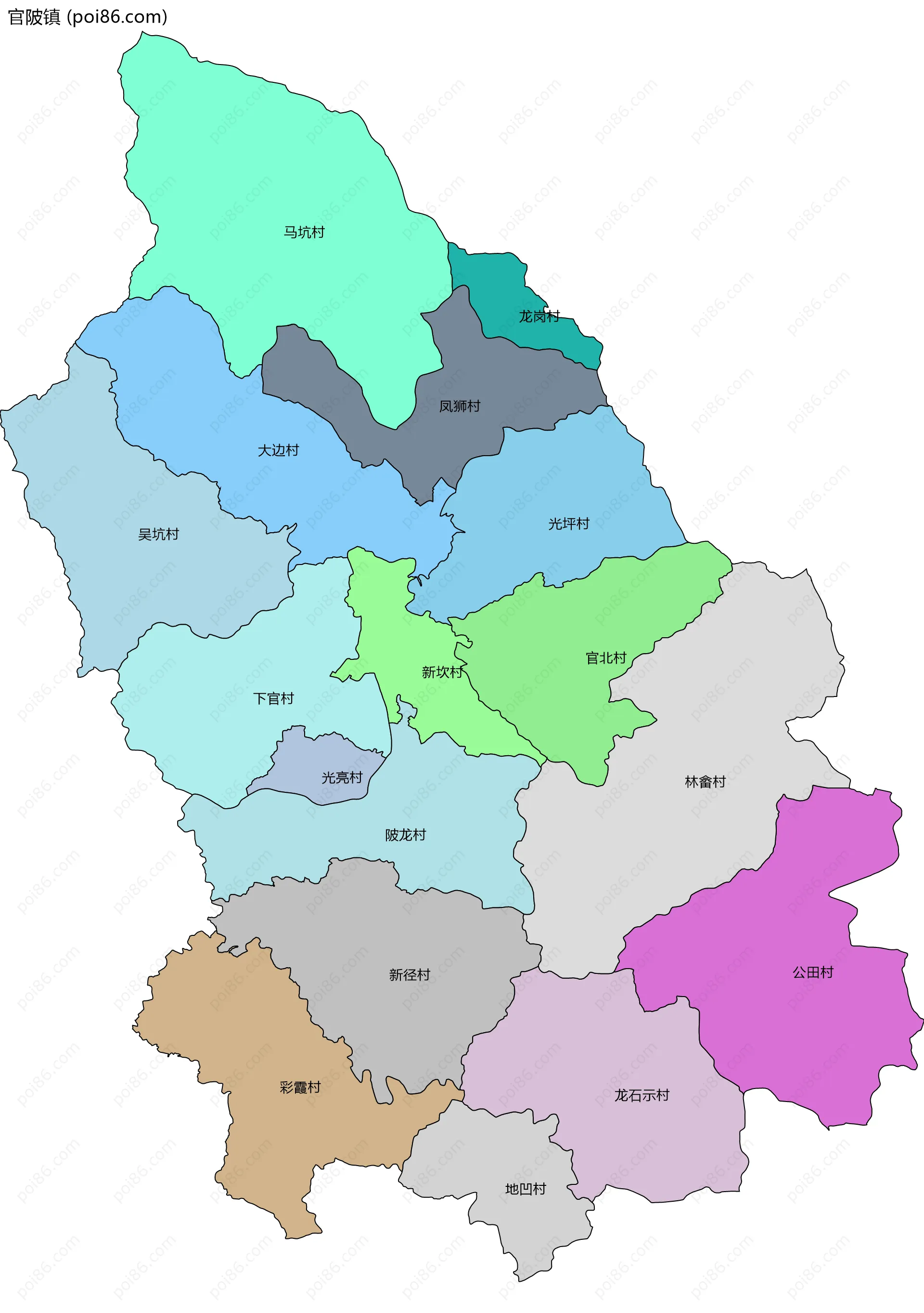 官陂镇边界地图(五级行政区划)