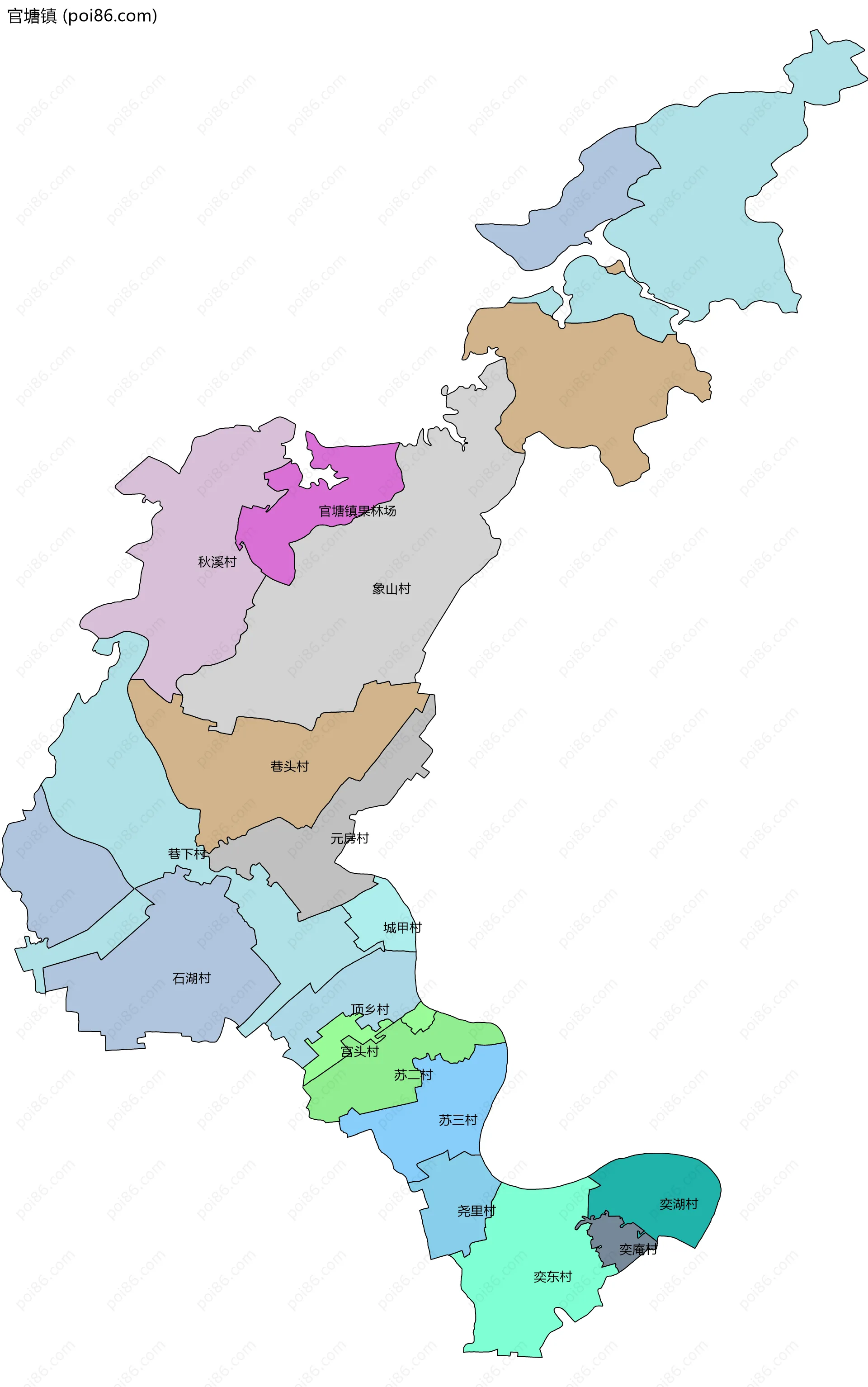 官塘镇边界地图(五级行政区划)