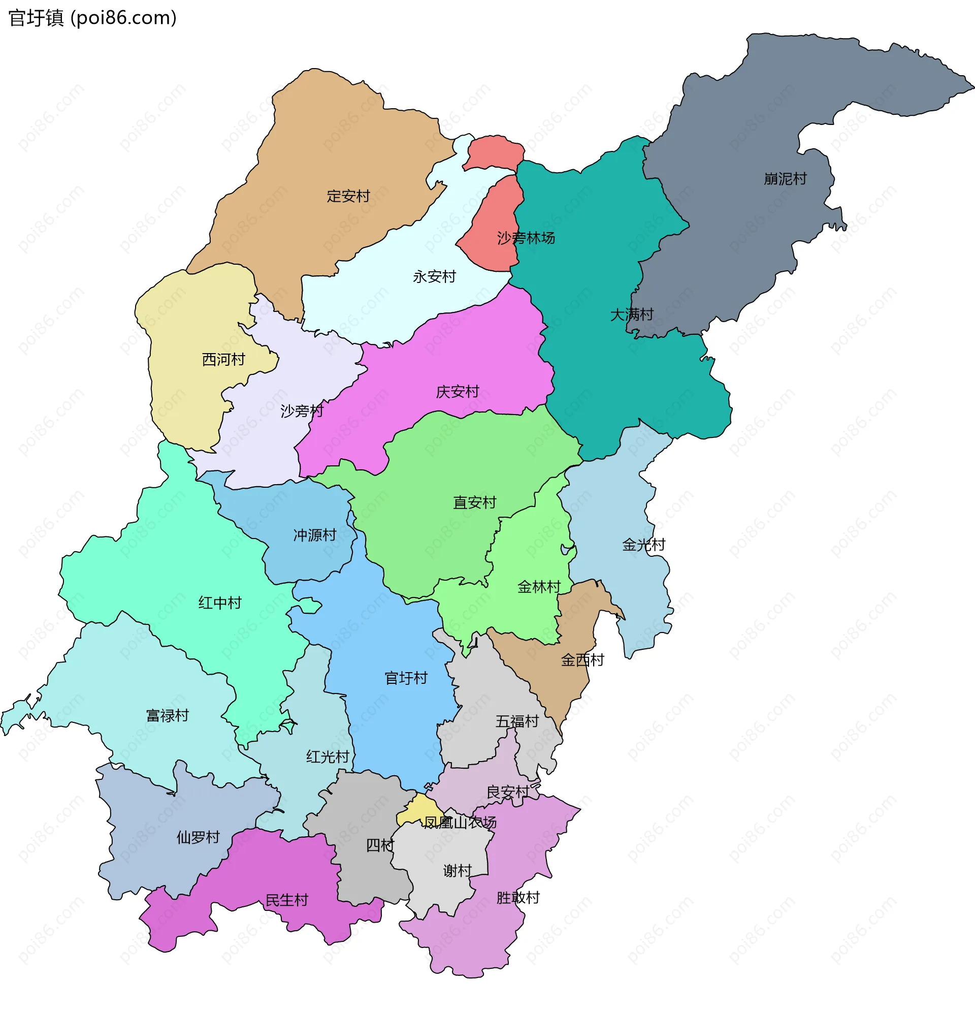 官圩镇边界地图(五级行政区划)
