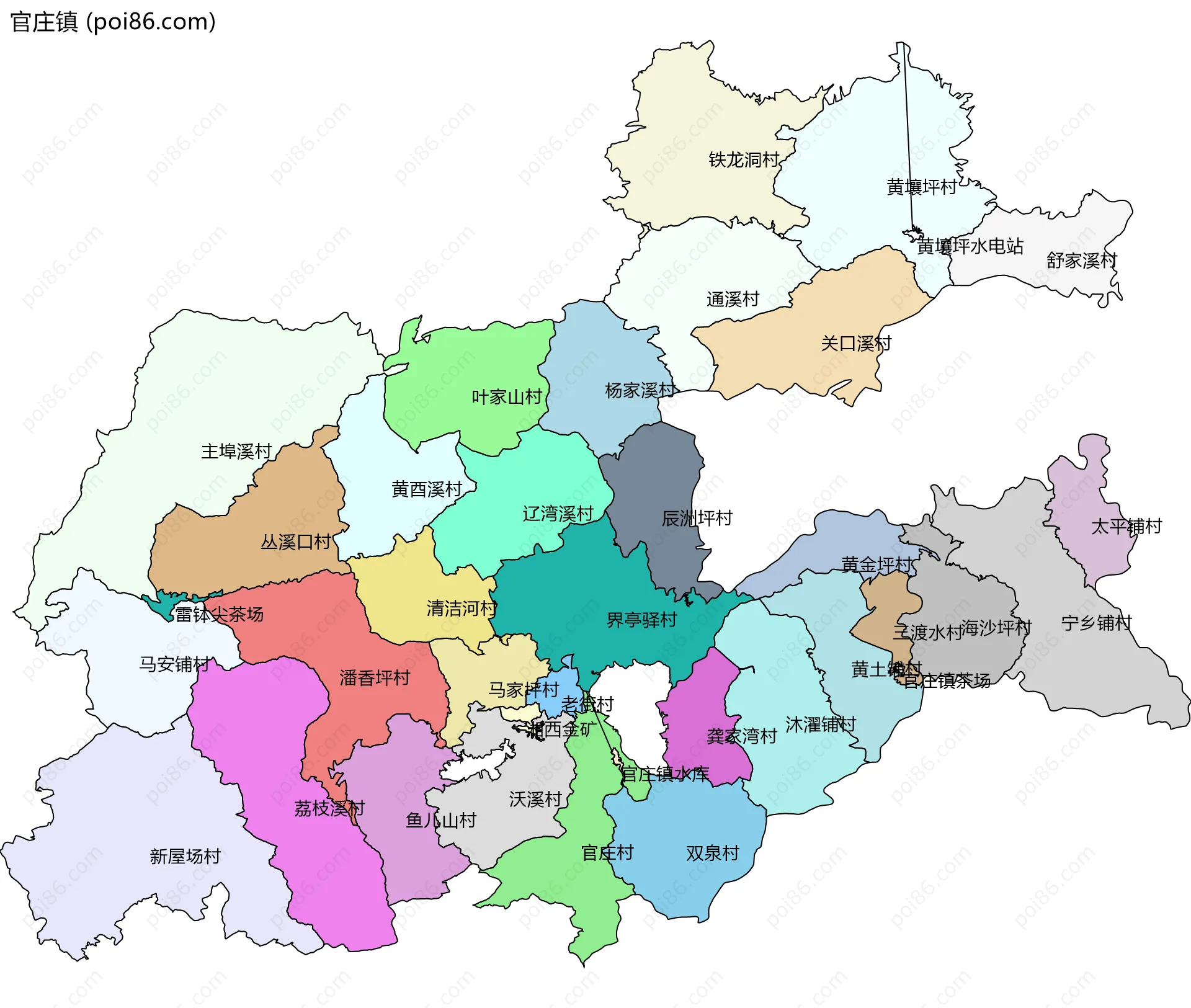 官庄镇边界地图(五级行政区划)