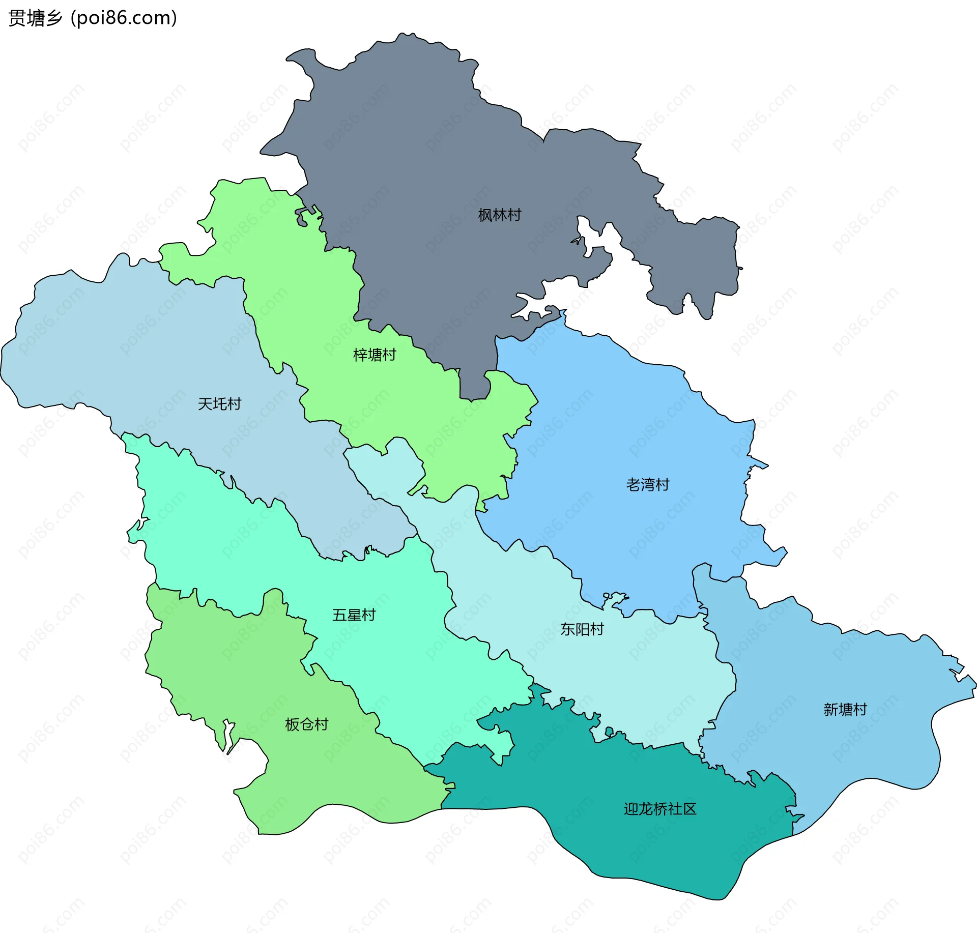 贯塘乡边界地图(五级行政区划)