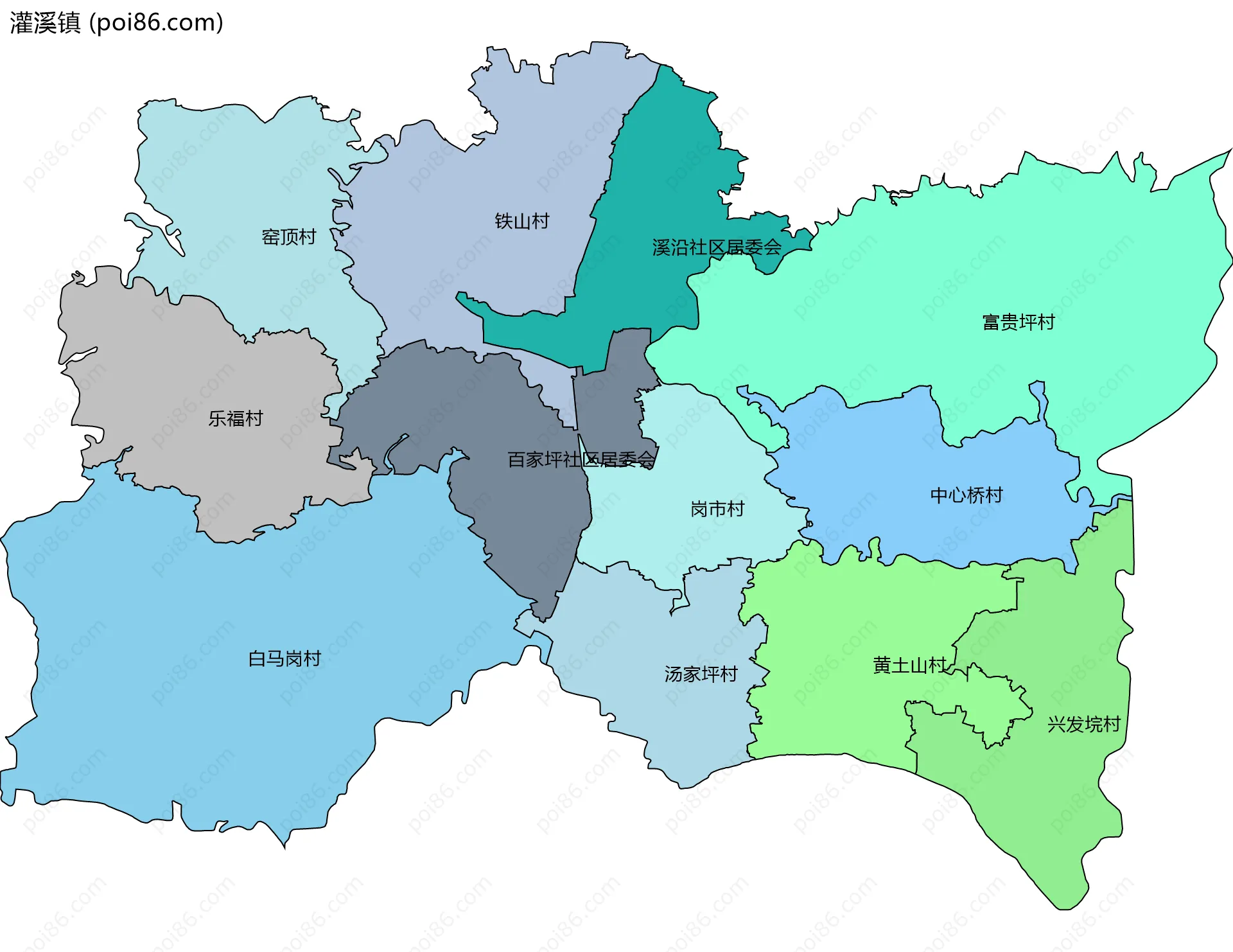 灌溪镇边界地图(五级行政区划)