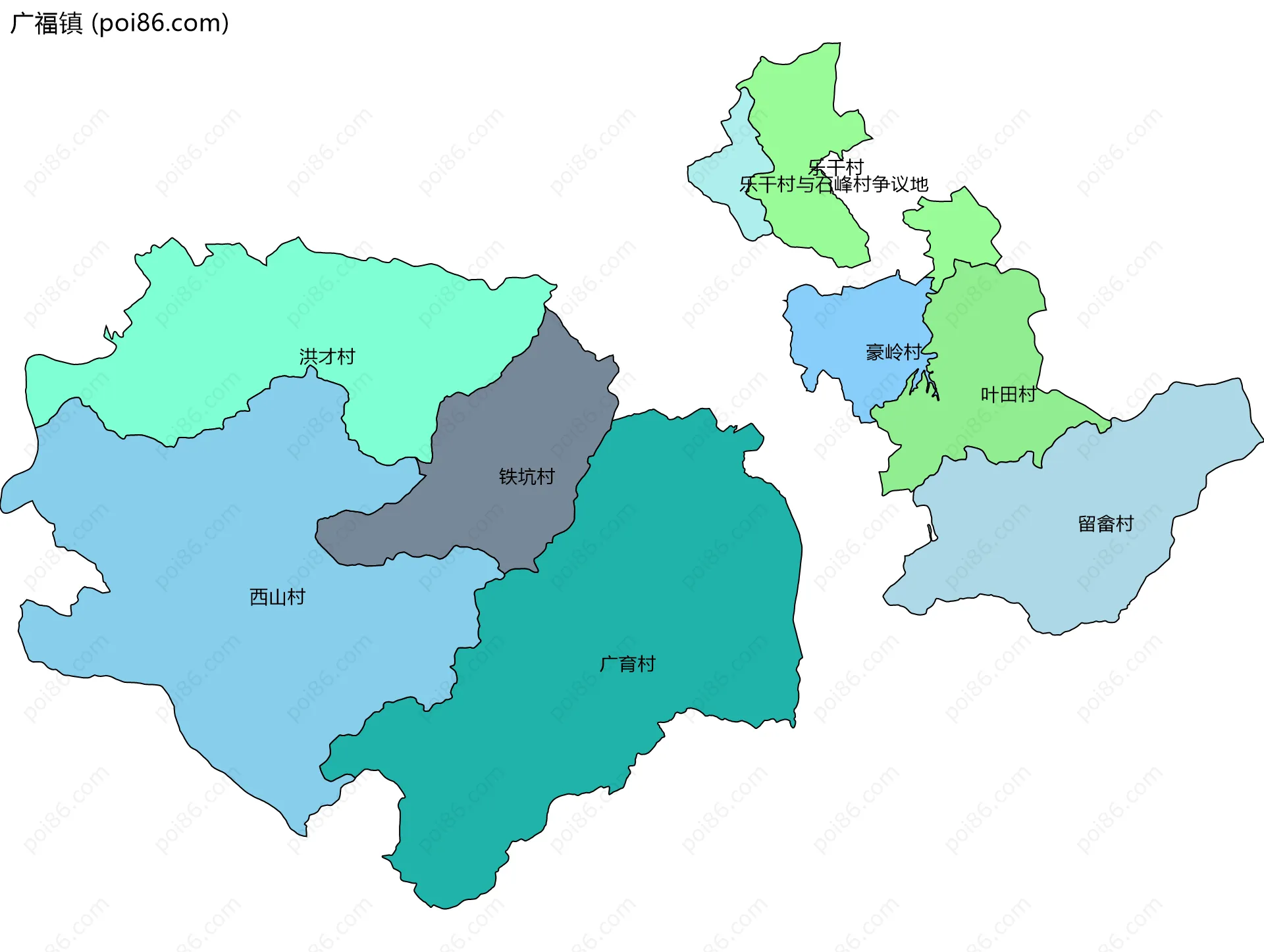 广福镇边界地图(五级行政区划)