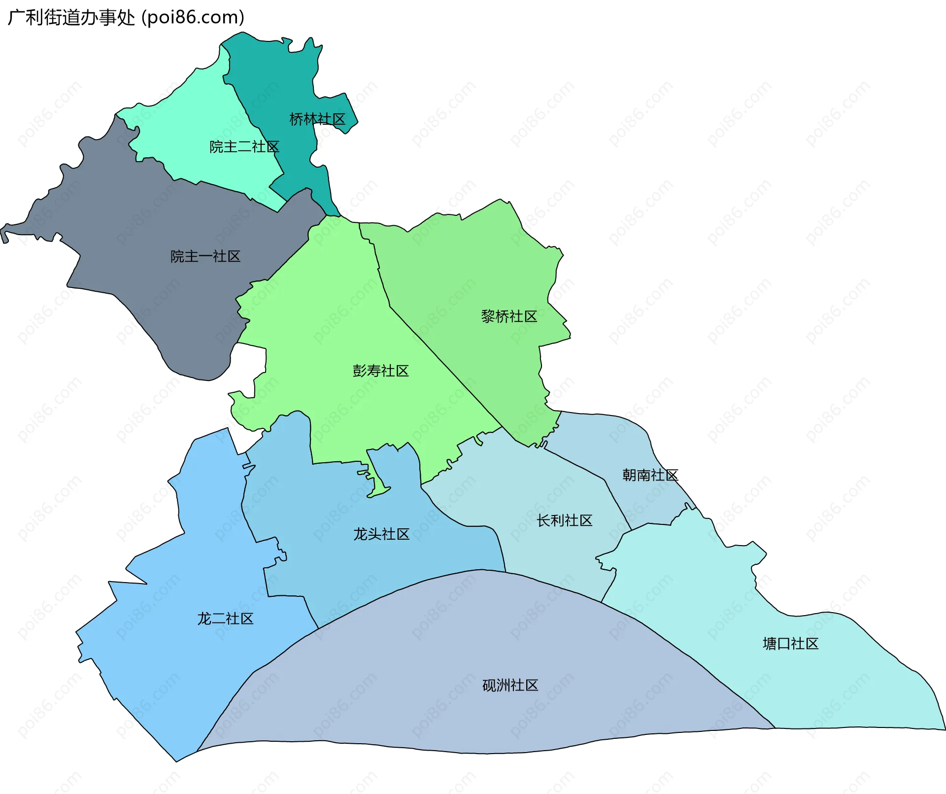 广利街道办事处边界地图(五级行政区划)