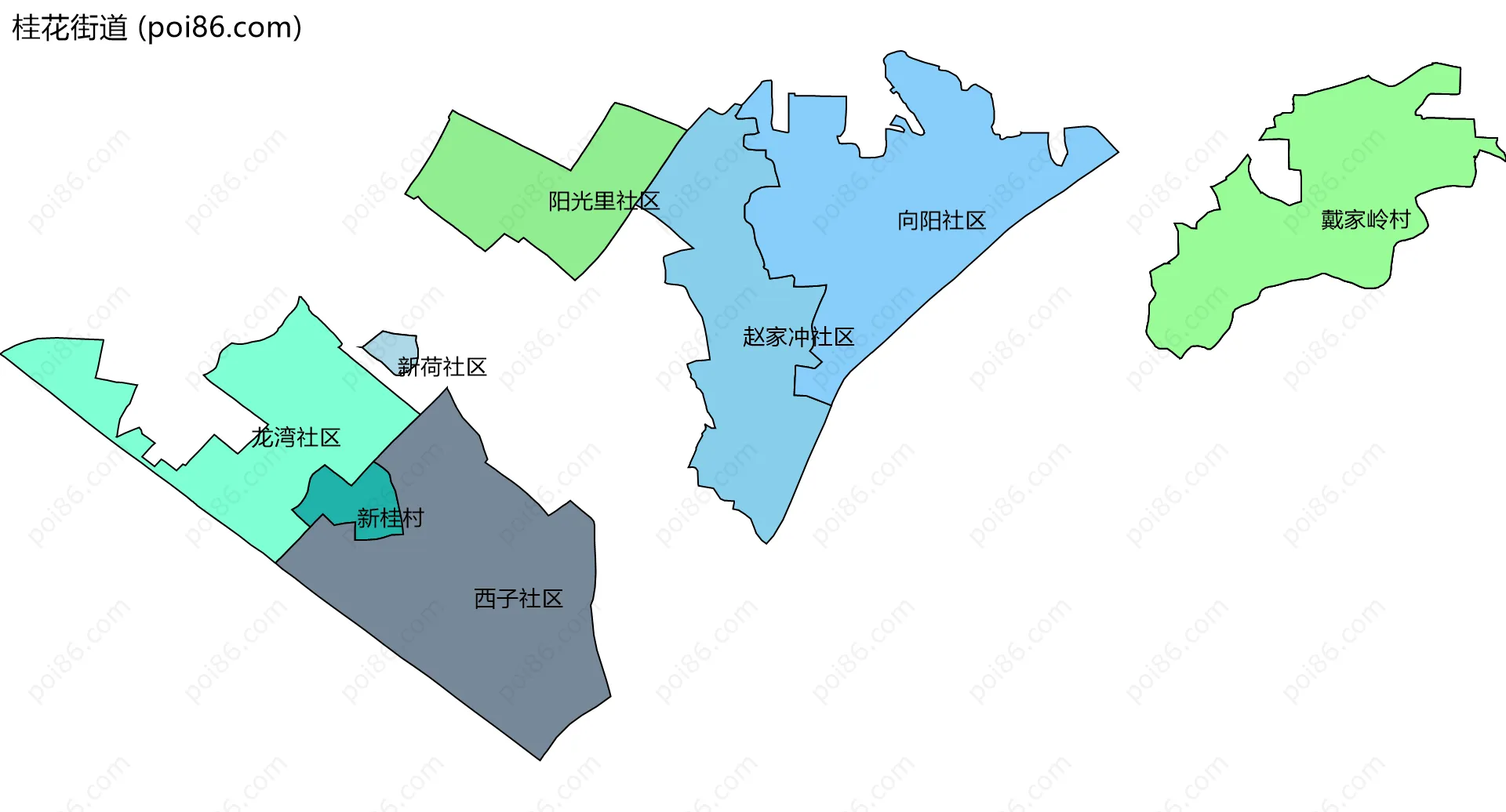 桂花街道边界地图(五级行政区划)