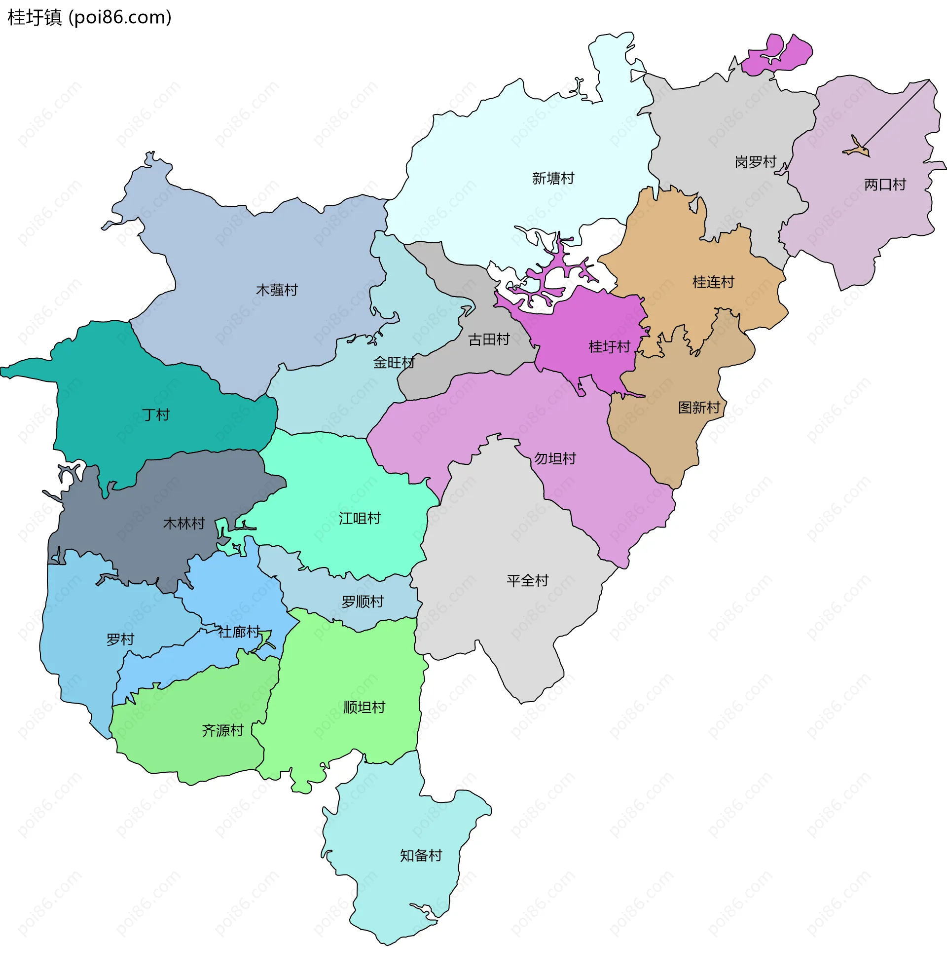 桂圩镇边界地图(五级行政区划)