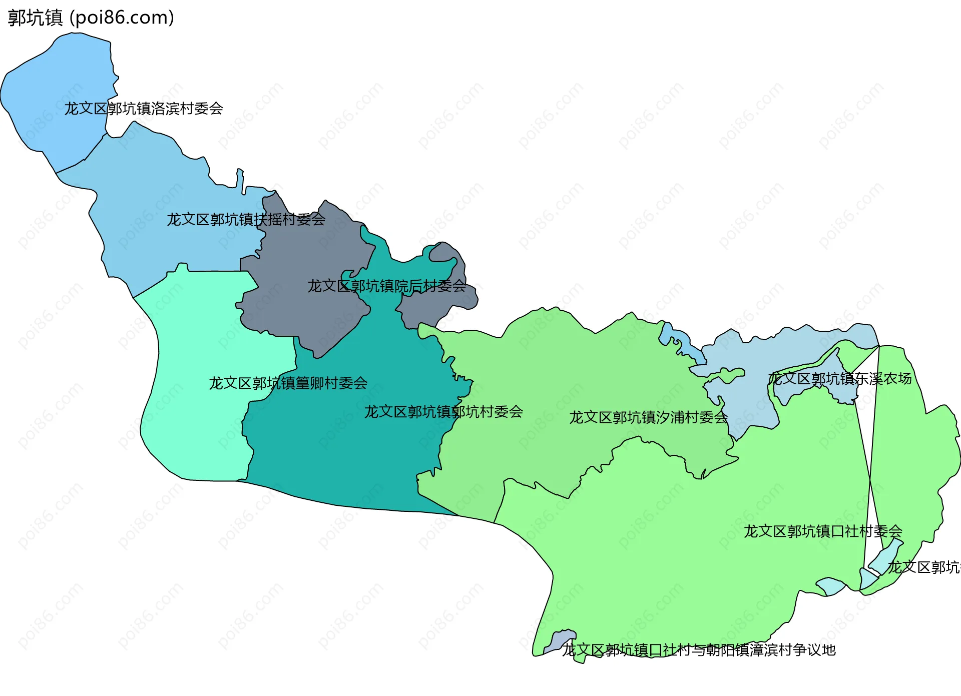郭坑镇边界地图(五级行政区划)