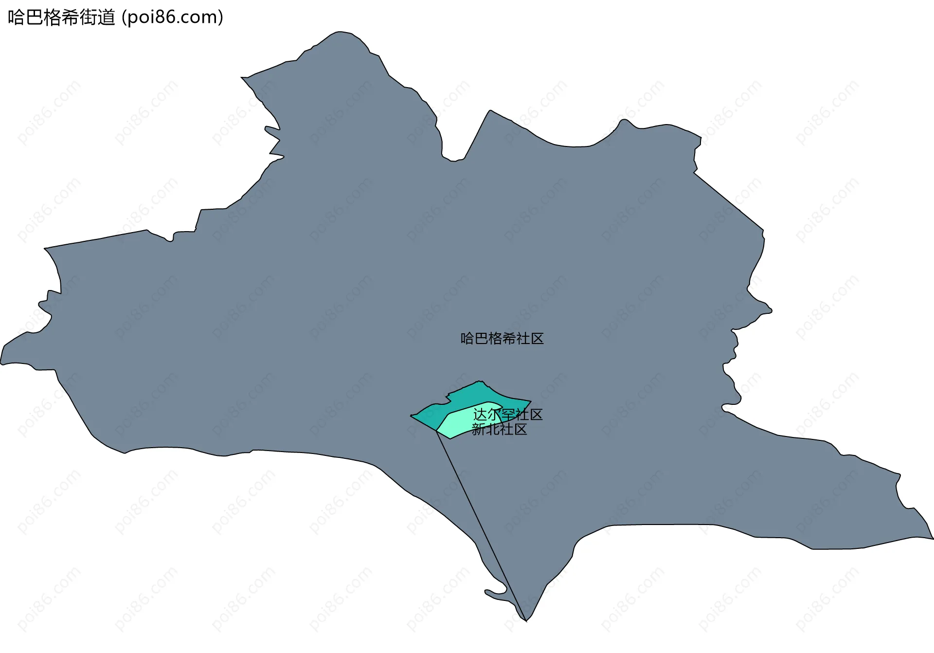哈巴格希街道边界地图(五级行政区划)