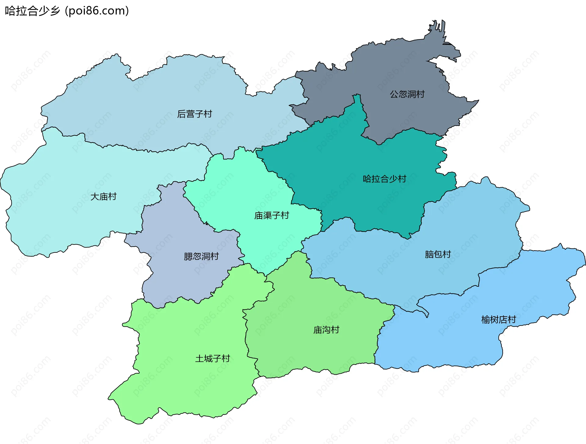 哈拉合少乡边界地图(五级行政区划)