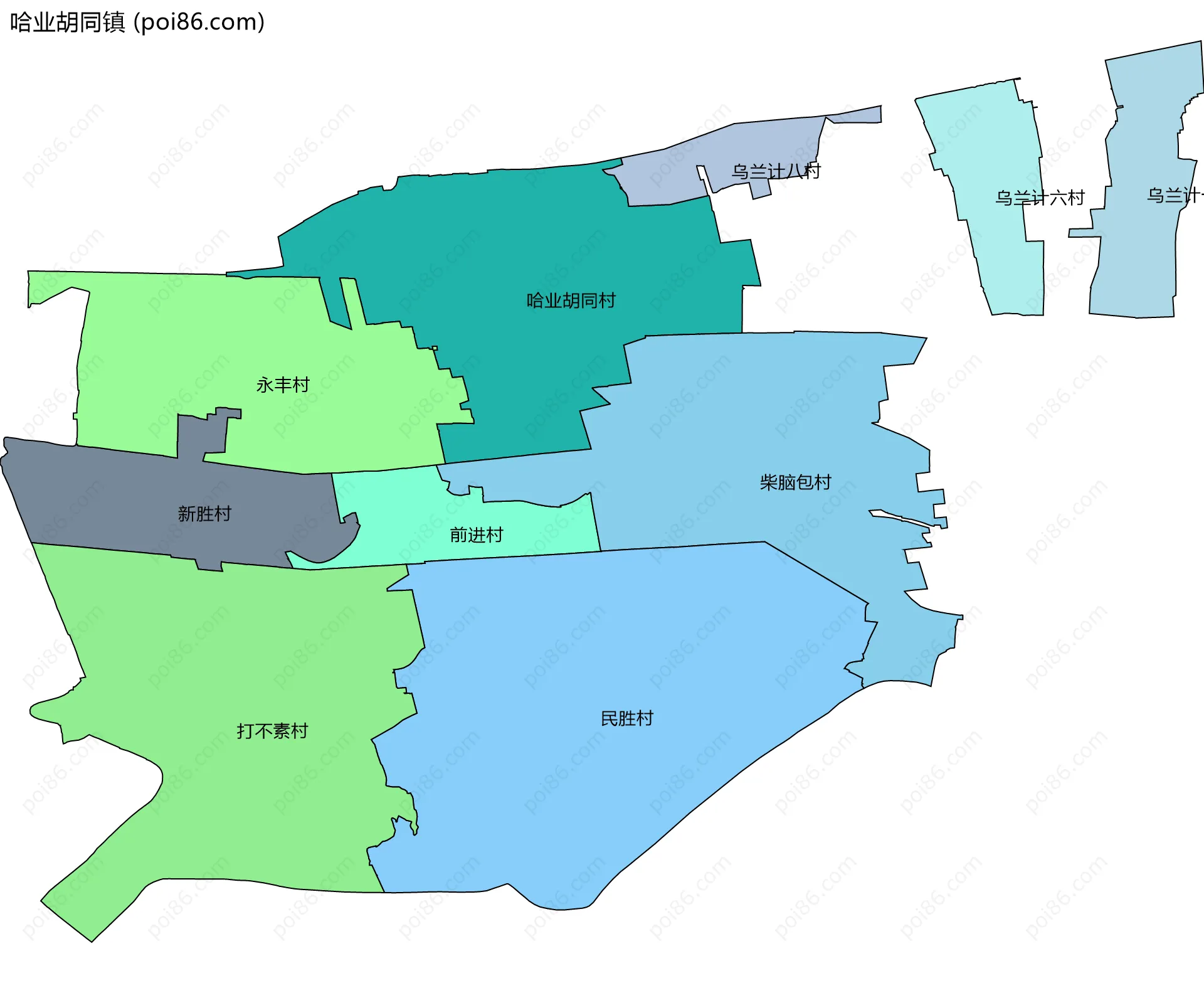 哈业胡同镇边界地图(五级行政区划)