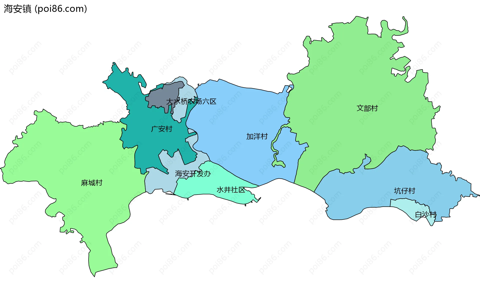 海安镇边界地图(五级行政区划)