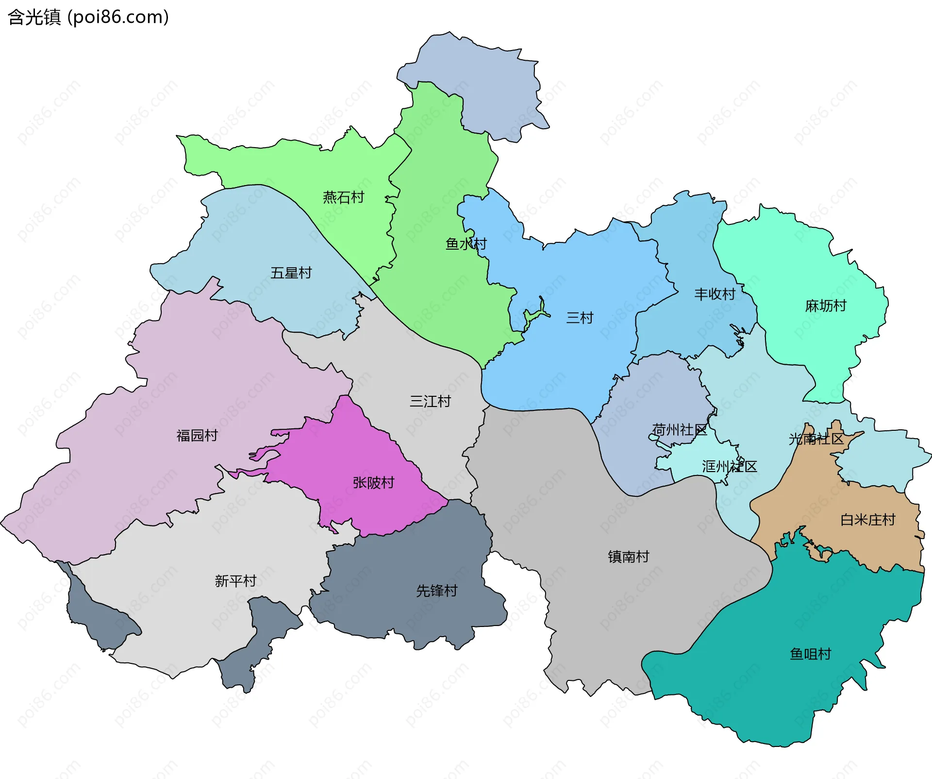 含光镇边界地图(五级行政区划)