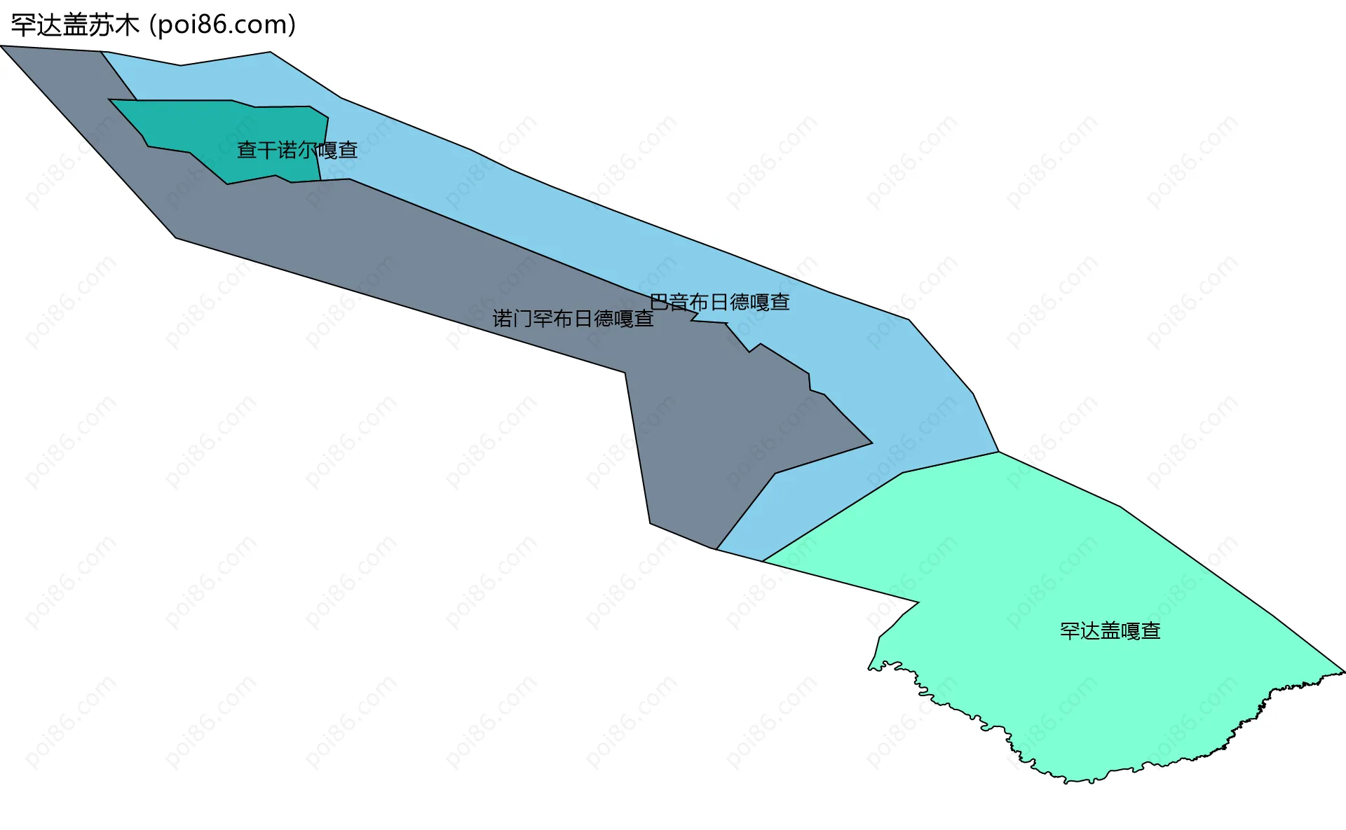 罕达盖苏木边界地图(五级行政区划)