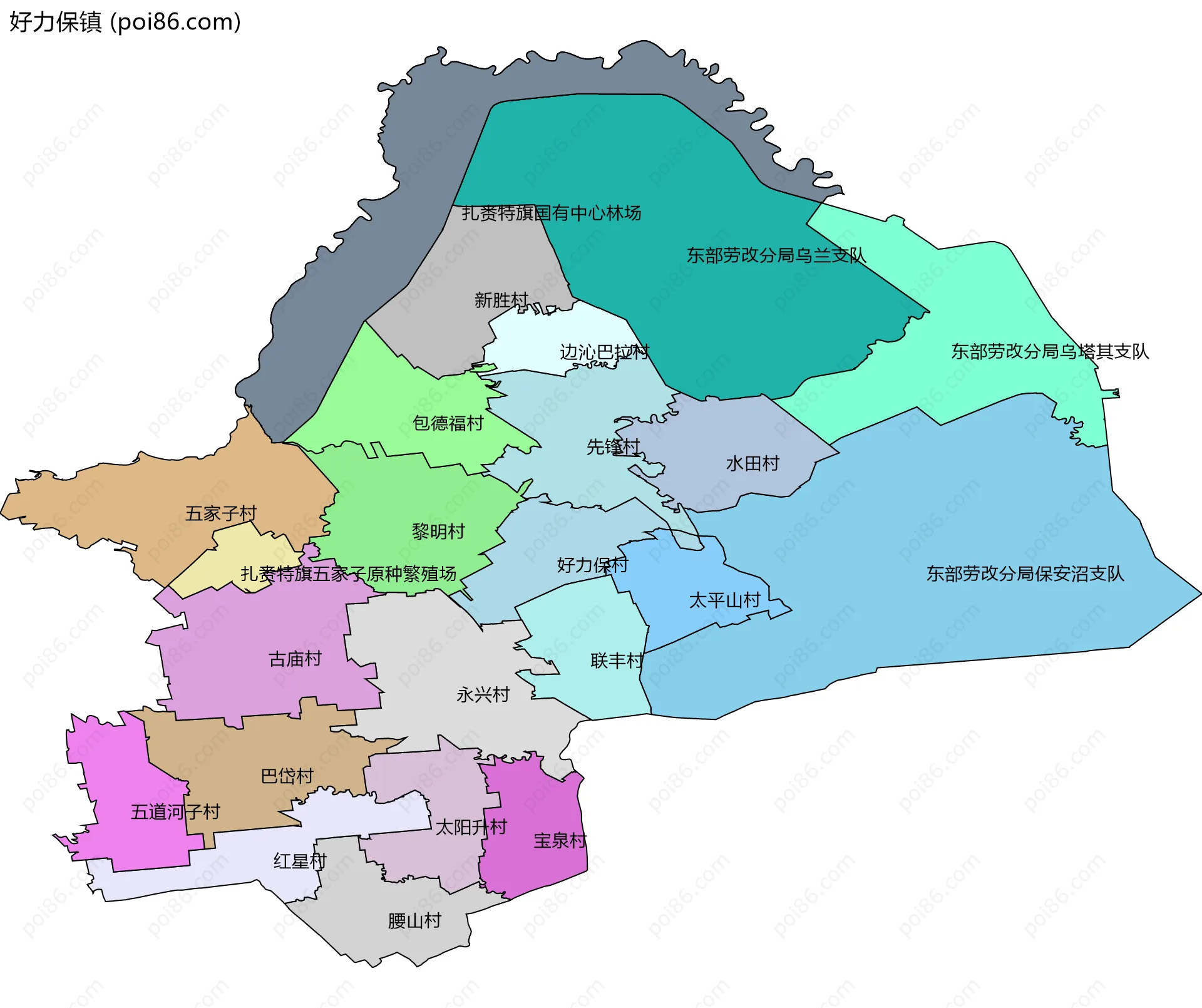 好力保镇边界地图(五级行政区划)