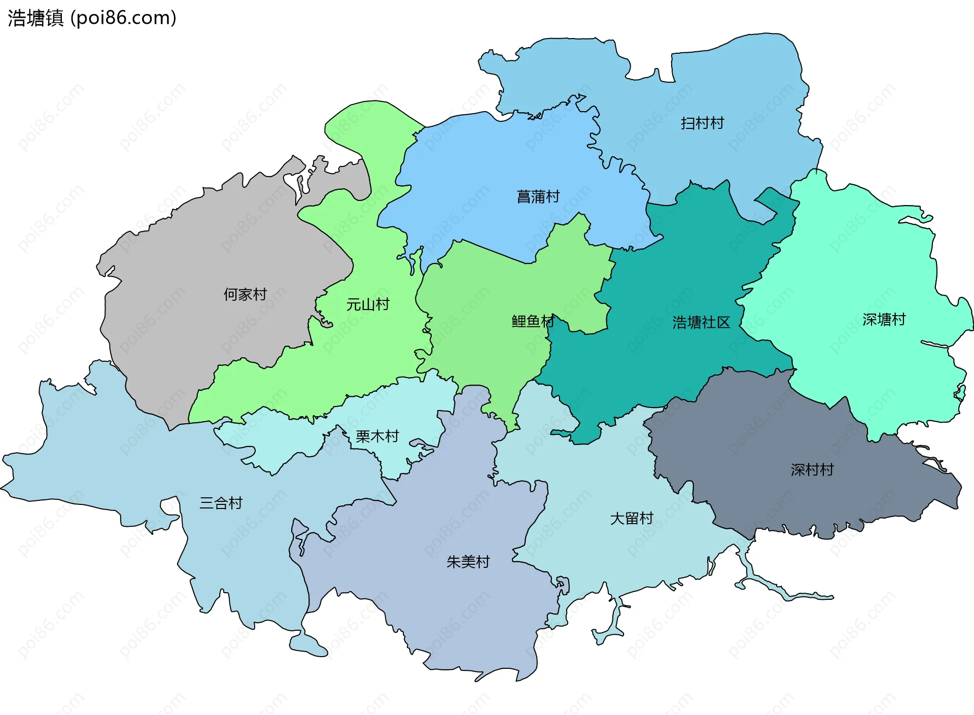 浩塘镇边界地图(五级行政区划)