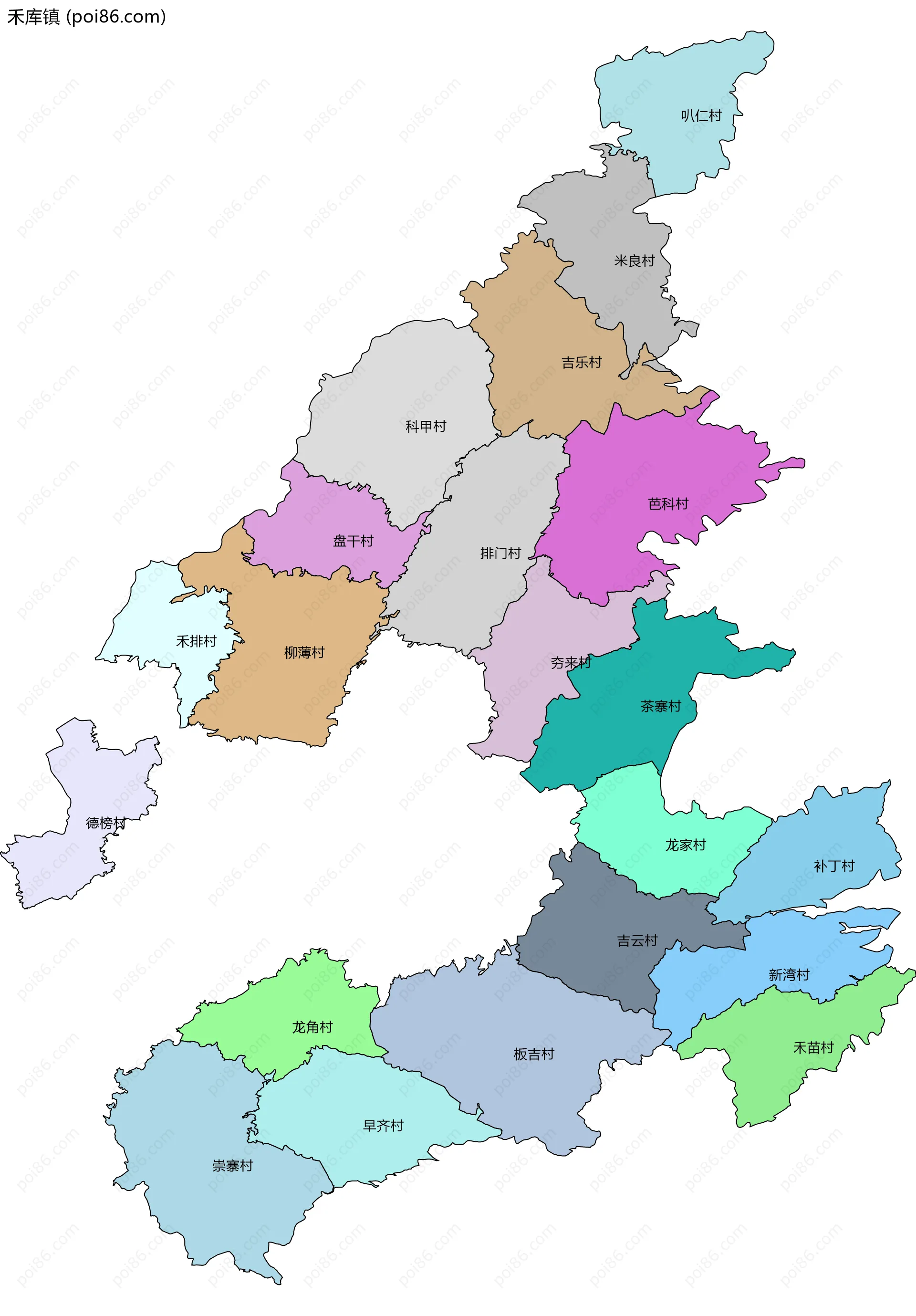 禾库镇边界地图(五级行政区划)