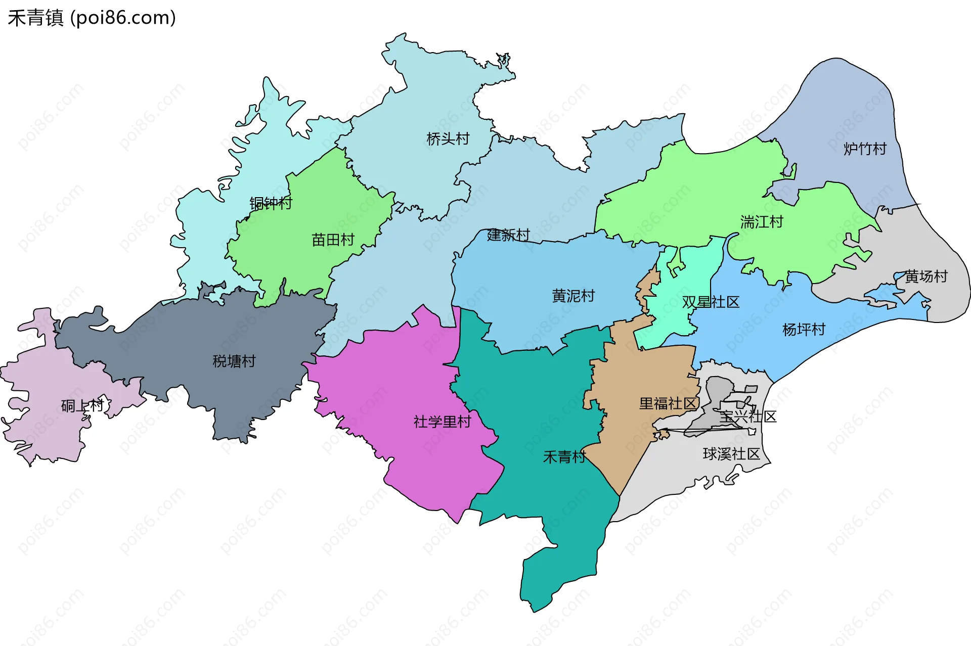禾青镇边界地图(五级行政区划)