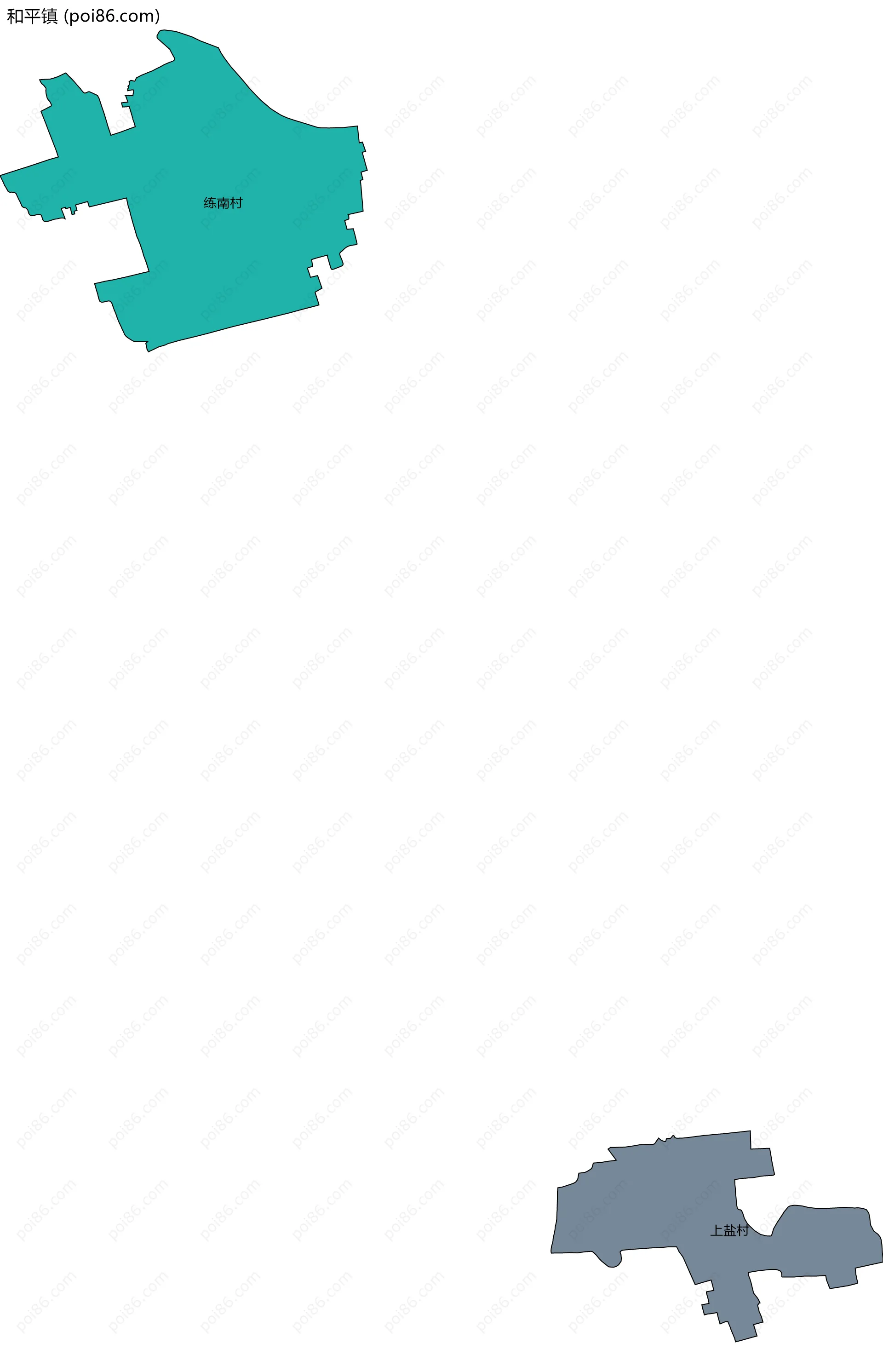 和平镇边界地图(五级行政区划)