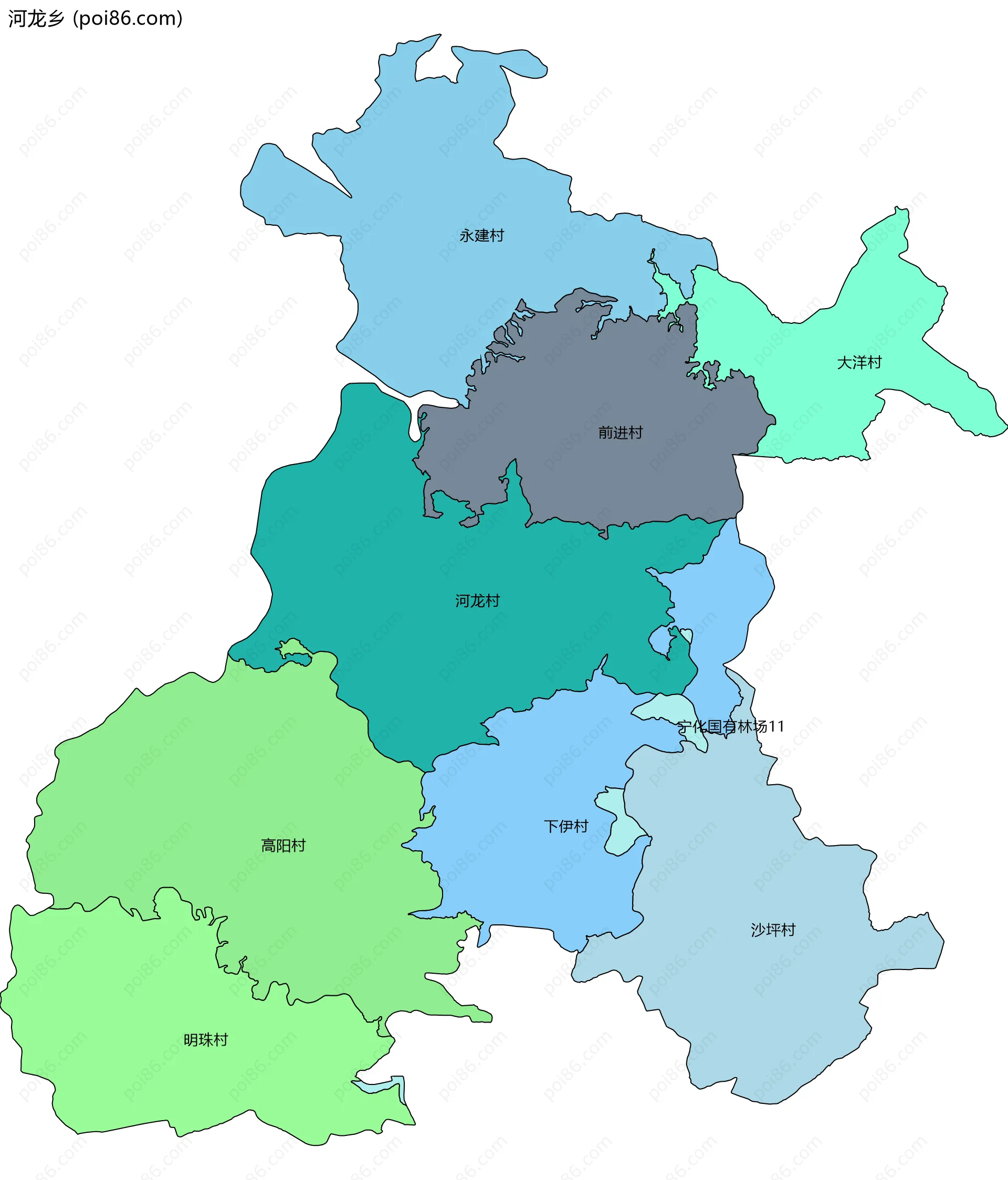 河龙乡边界地图(五级行政区划)