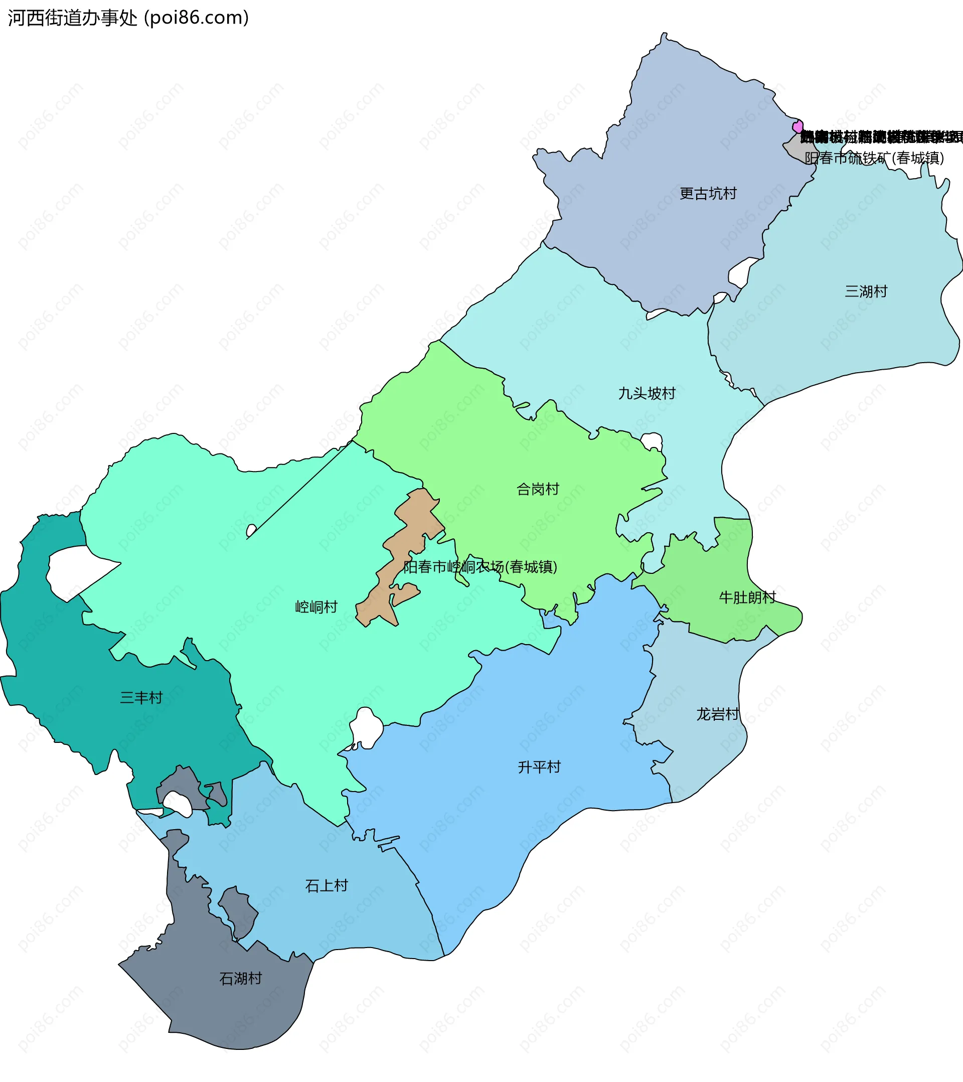 河西街道办事处边界地图(五级行政区划)