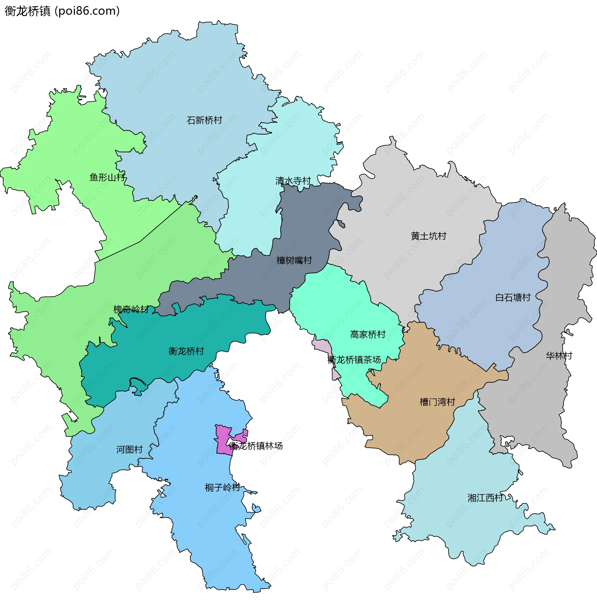 衡龙桥镇边界地图(五级行政区划)