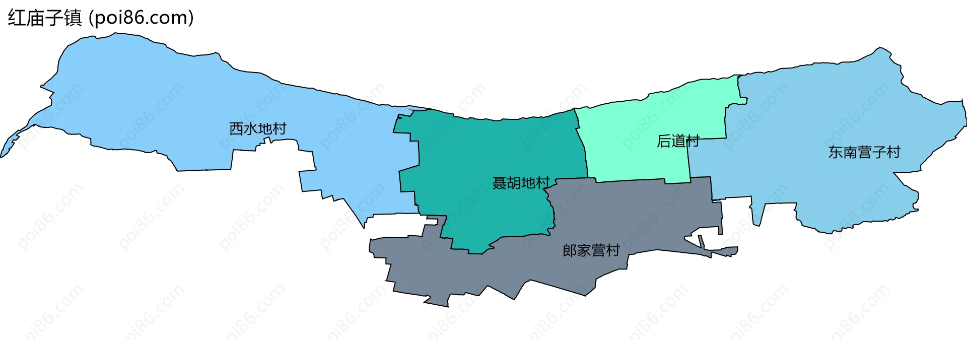 红庙子镇边界地图(五级行政区划)