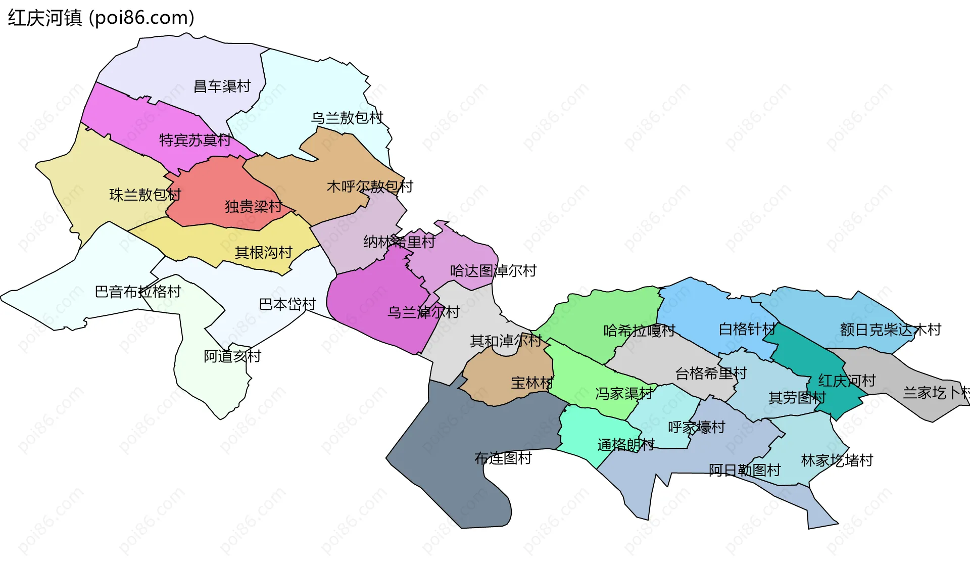 红庆河镇边界地图(五级行政区划)