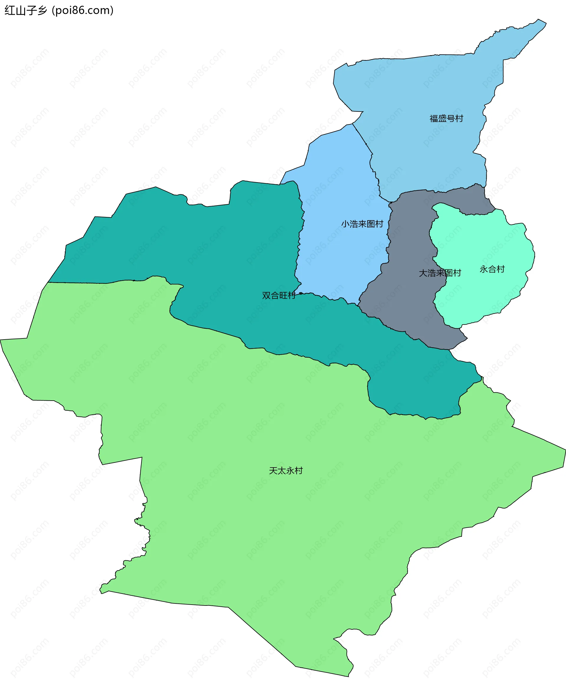 红山子乡边界地图(五级行政区划)