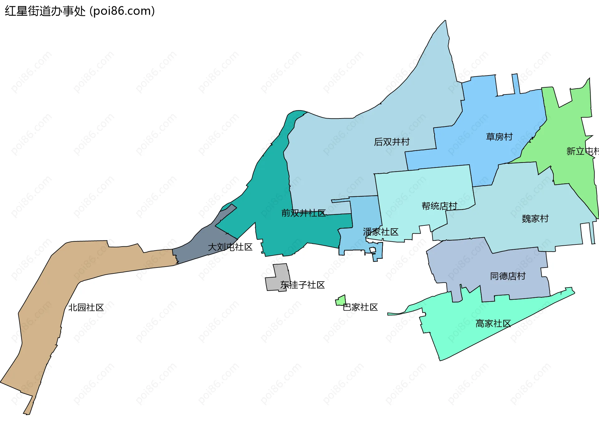 红星街道办事处边界地图(五级行政区划)