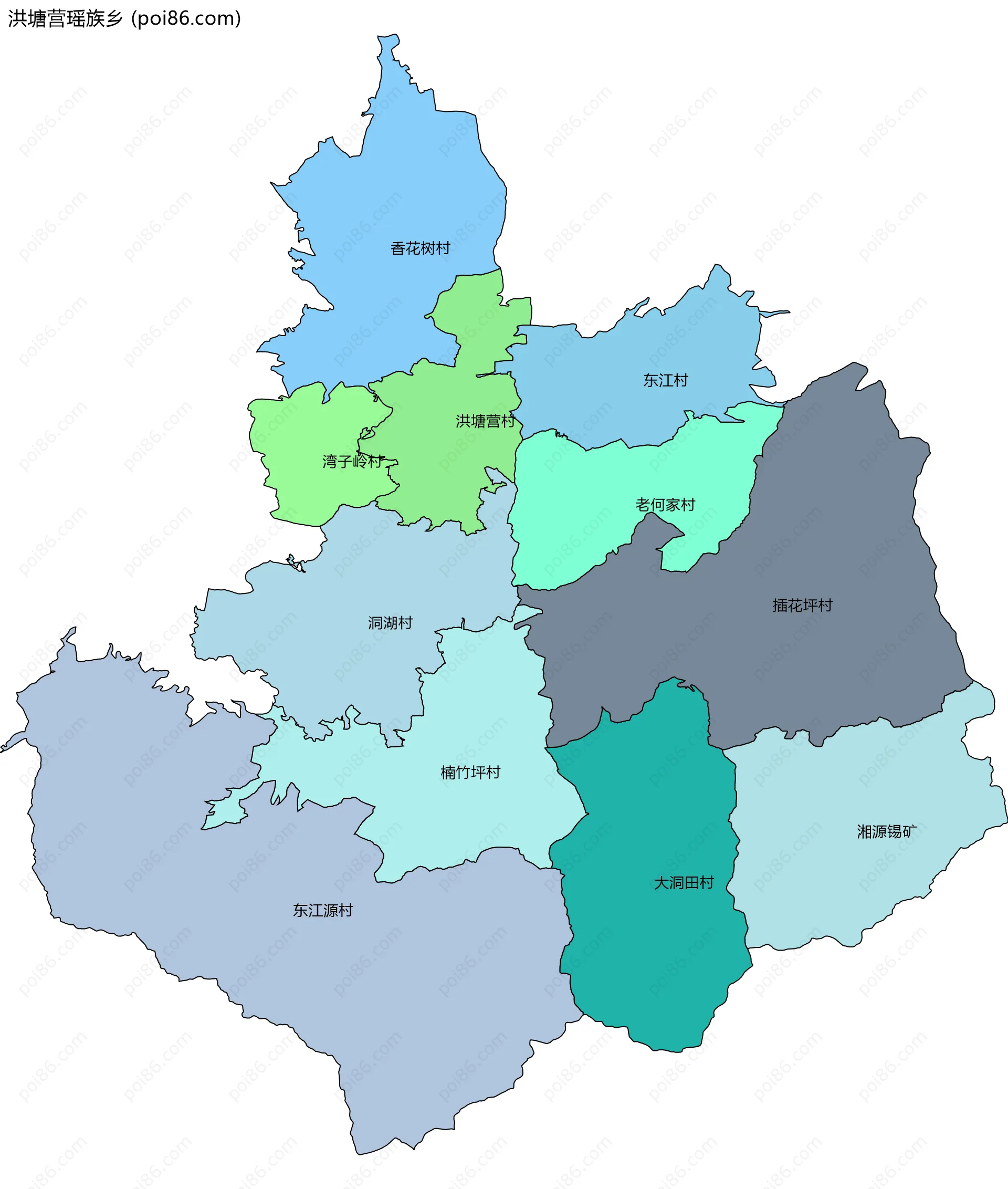 洪塘营瑶族乡边界地图(五级行政区划)