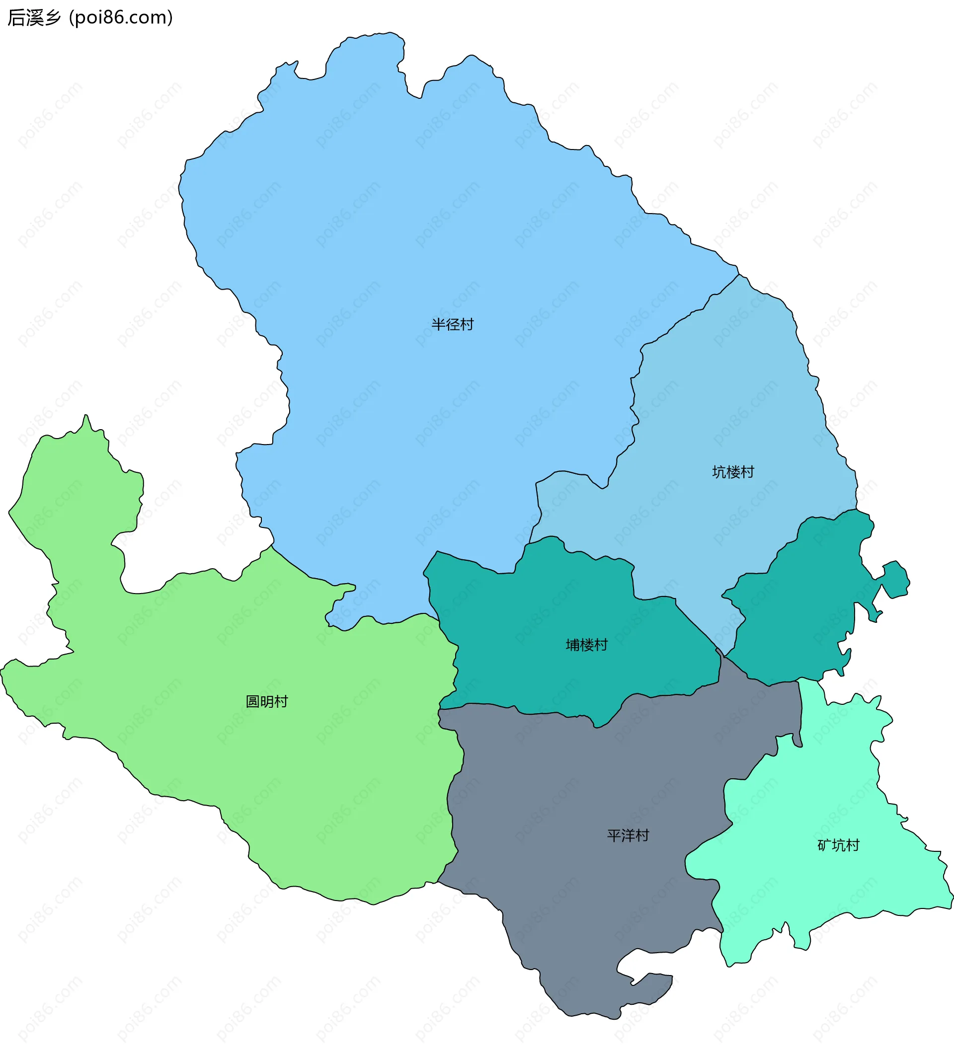 后溪乡边界地图(五级行政区划)