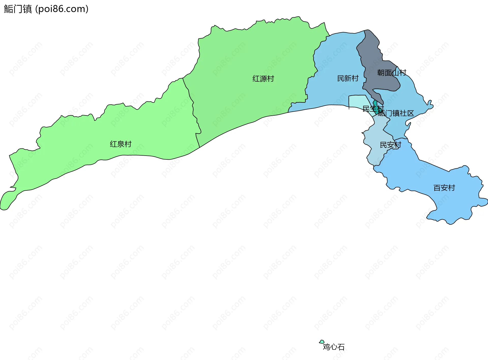 鮜门镇边界地图(五级行政区划)