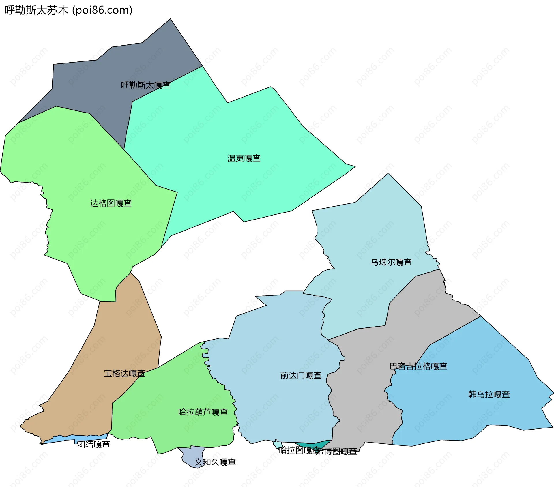 呼勒斯太苏木边界地图(五级行政区划)