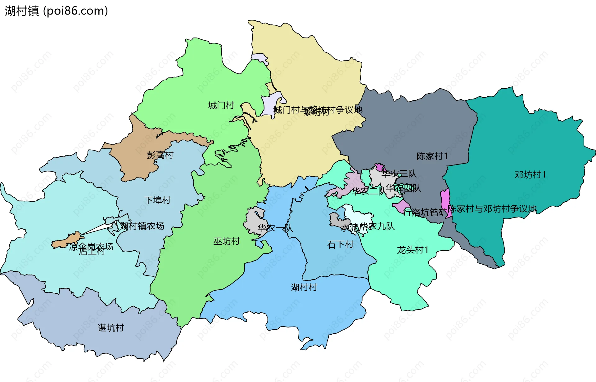 湖村镇边界地图(五级行政区划)