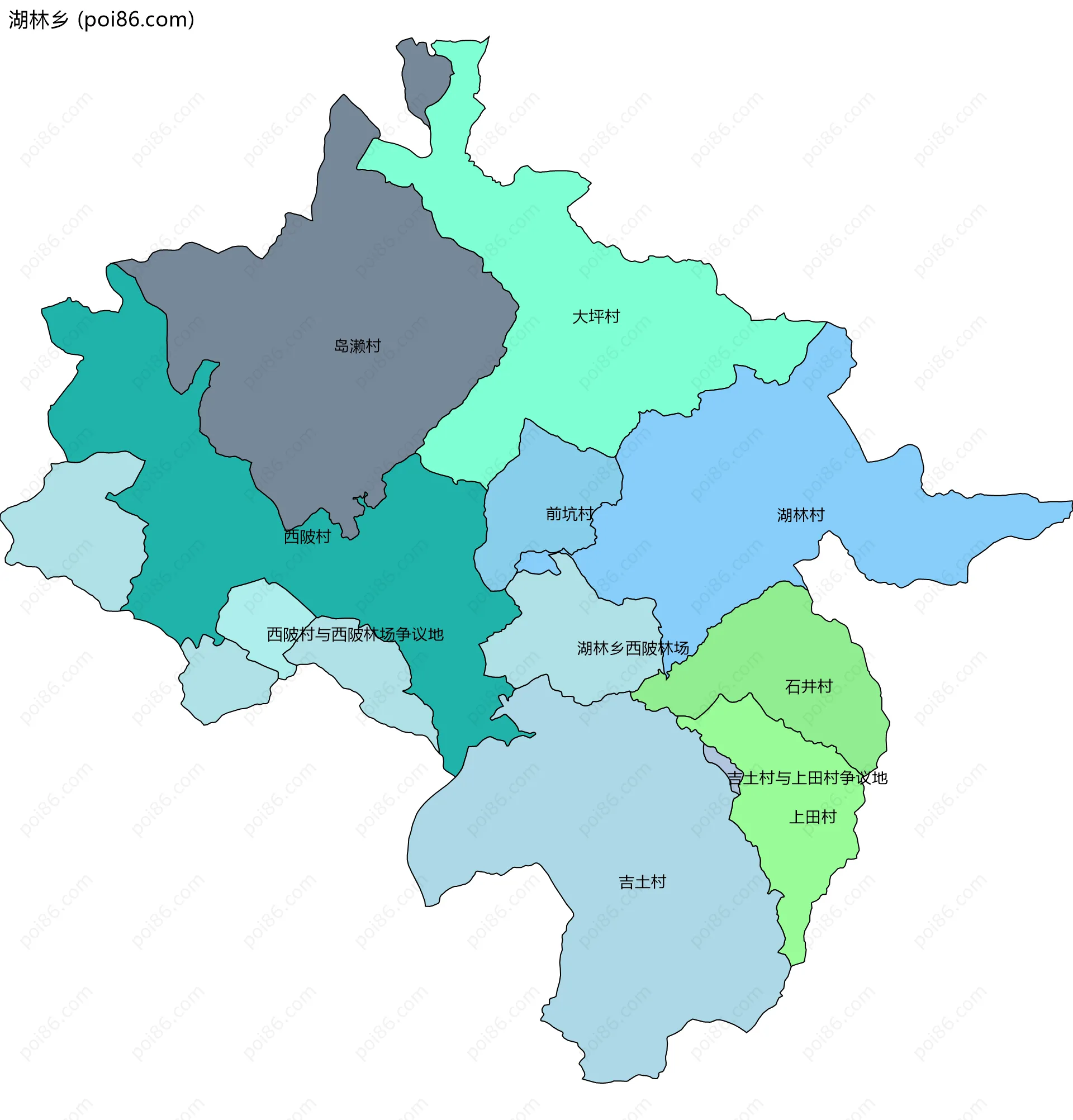 湖林乡边界地图(五级行政区划)