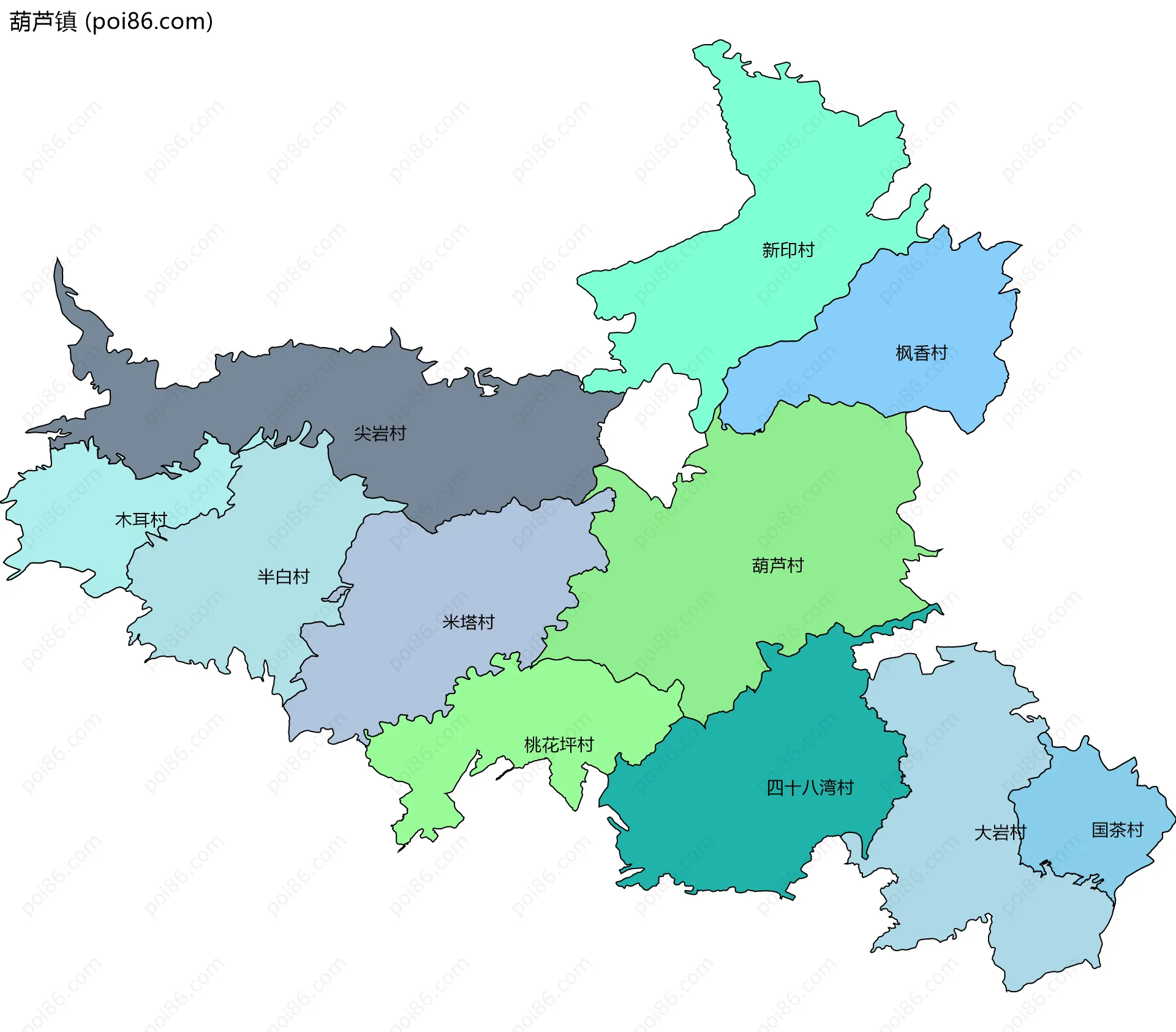 葫芦镇边界地图(五级行政区划)