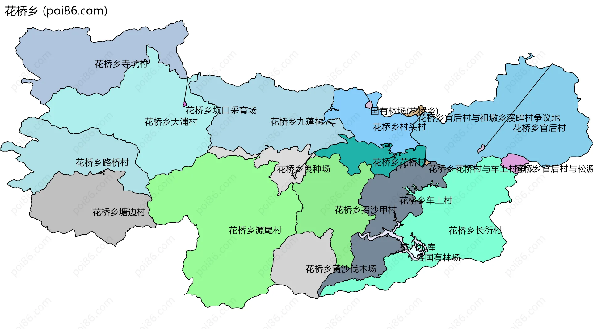 花桥乡边界地图(五级行政区划)