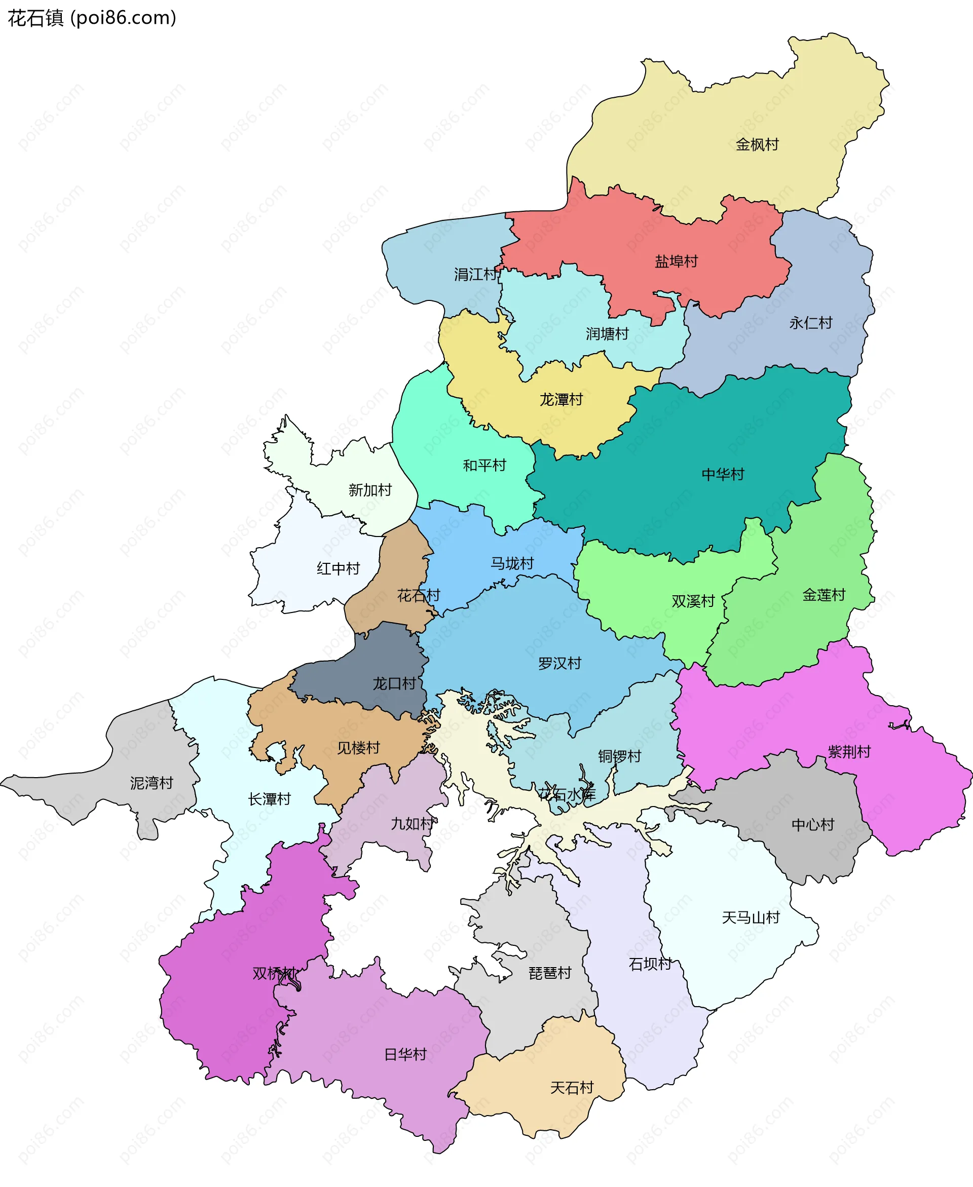 花石镇边界地图(五级行政区划)