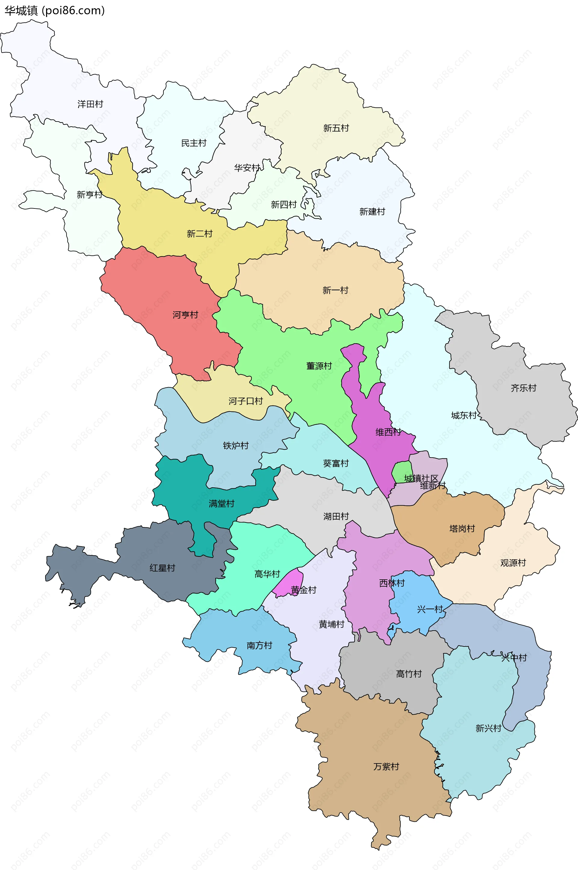 华城镇边界地图(五级行政区划)